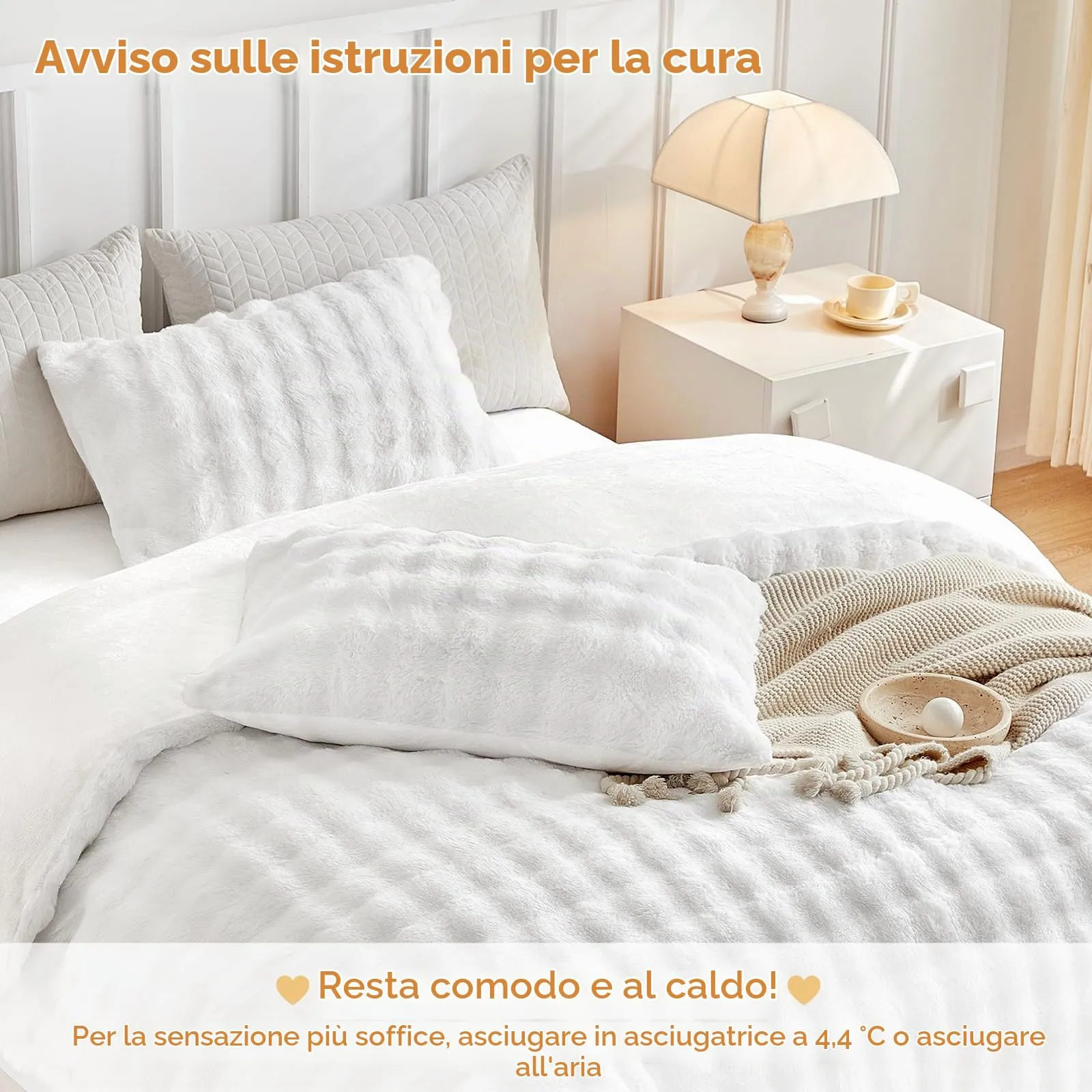 Tokokimo Set Copripiumino Matrimoniale in Flanella, 240x220cm, con 2 Federe 50x80cm, Bianco - immagine 3