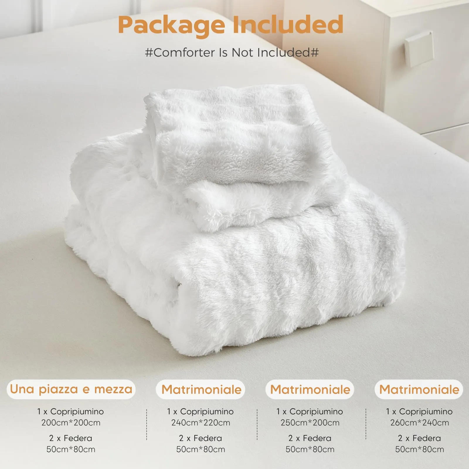 Tokokimo Set Copripiumino Matrimoniale in Flanella, 240x220cm, con 2 Federe 50x80cm, Bianco - immagine 7