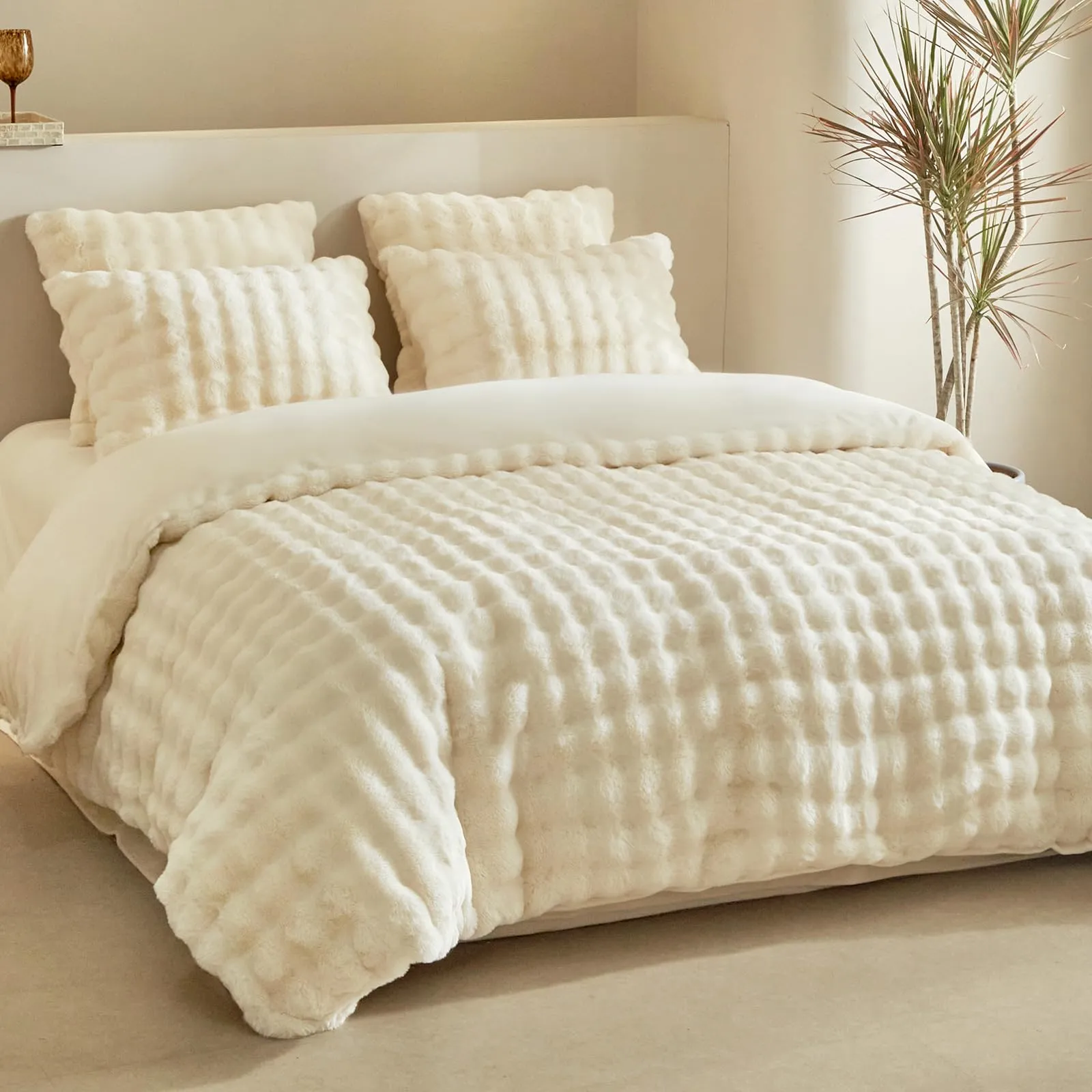 Tokokimo Set Copripiumino Matrimoniale in Flanella, 240x220cm, Beige (3 Pezzi: 1 Copripiumino e 2 Federe 50x80cm) - immagine 1