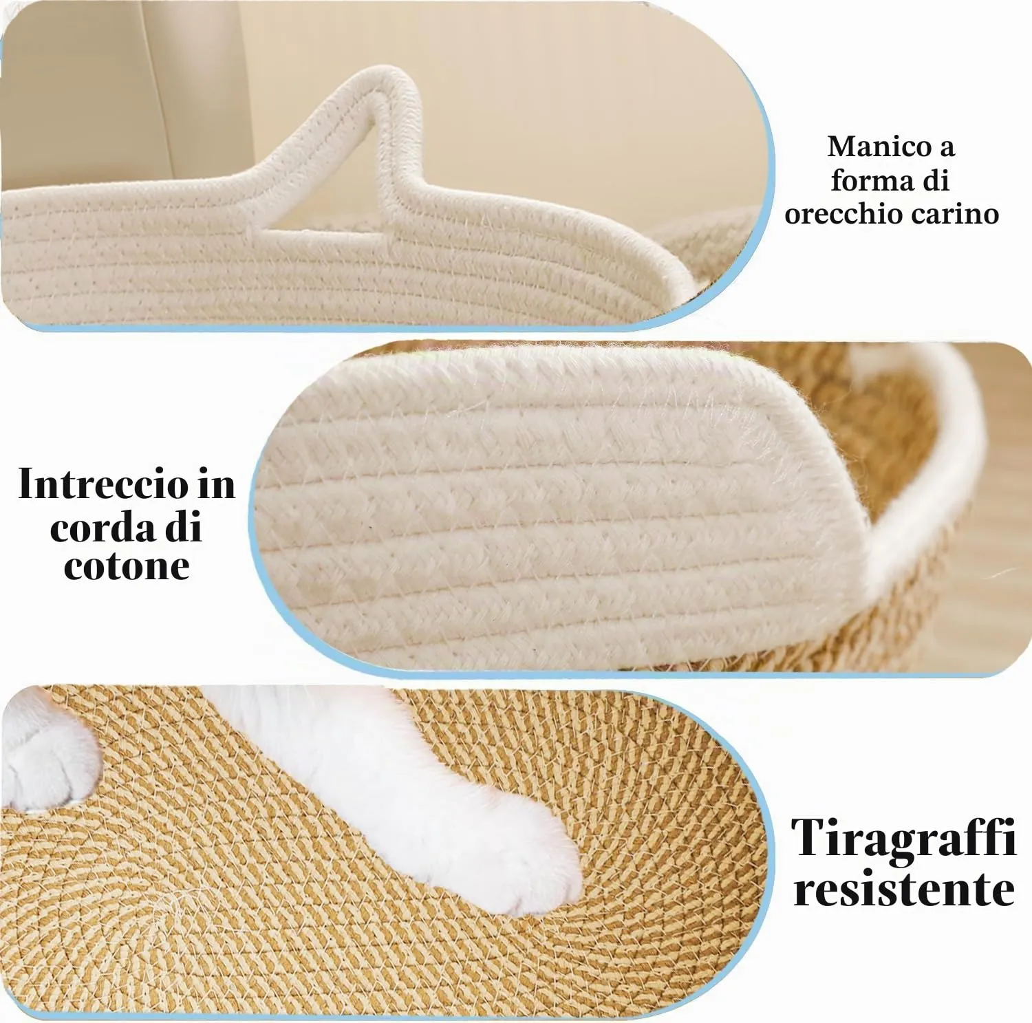 Tidelit Cestino Organizer per Giocattoli per Gatti e Cani in Corda di Cotone Intrecciato con Manico - immagine 5