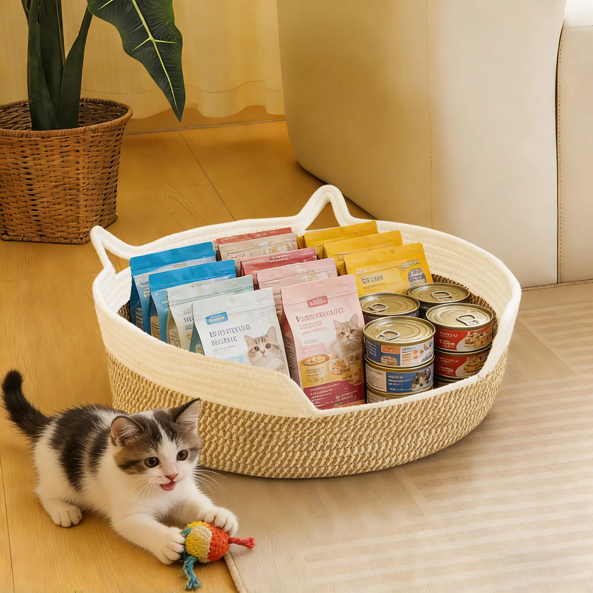 Tidelit Cestino Organizer per Giocattoli per Gatti e Cani in Corda di Cotone Intrecciato con Manico - immagine 6