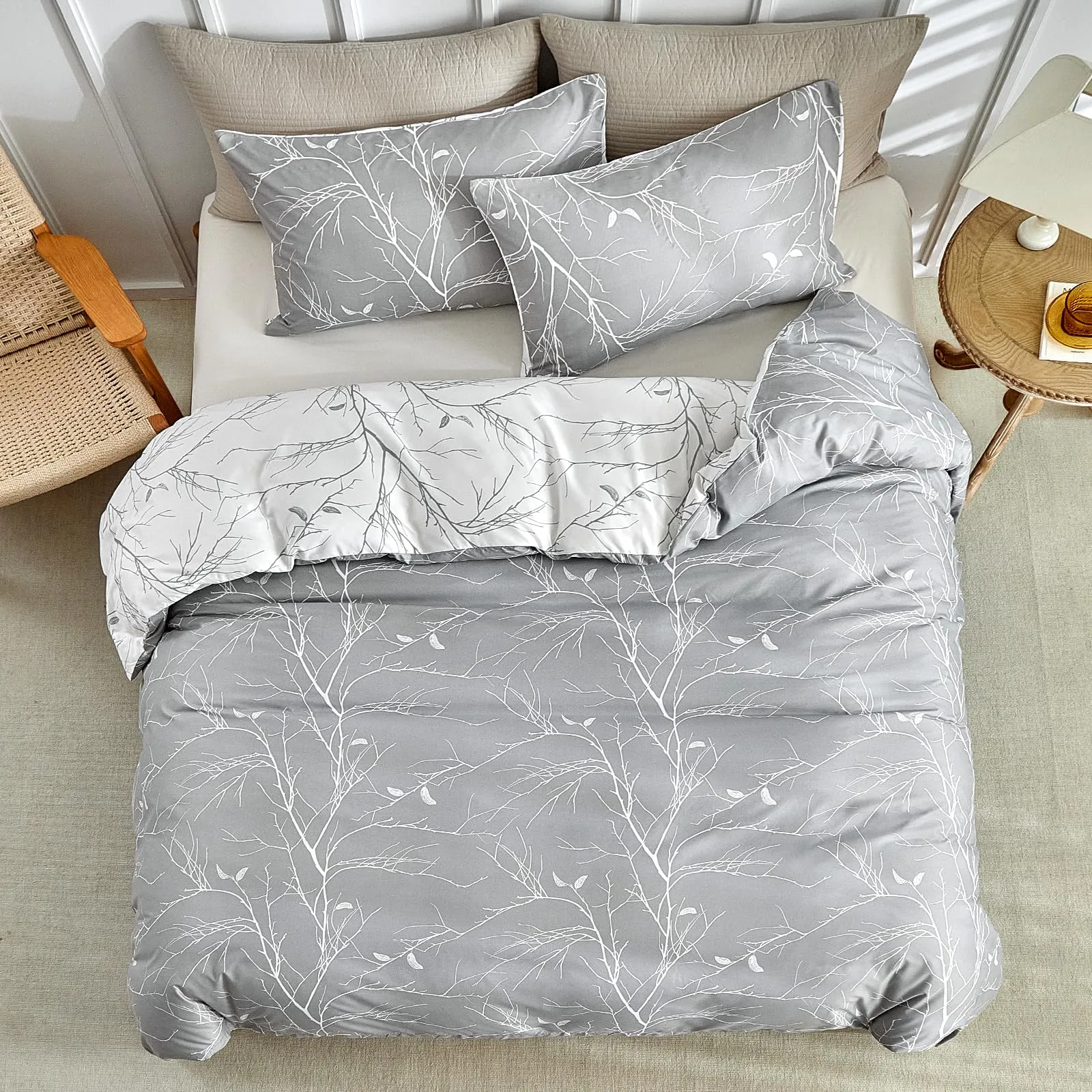 Tokokimo Set Copripiumino Matrimoniale in Flanella 3 Pezzi, 260x240cm, Bianco - immagine 3