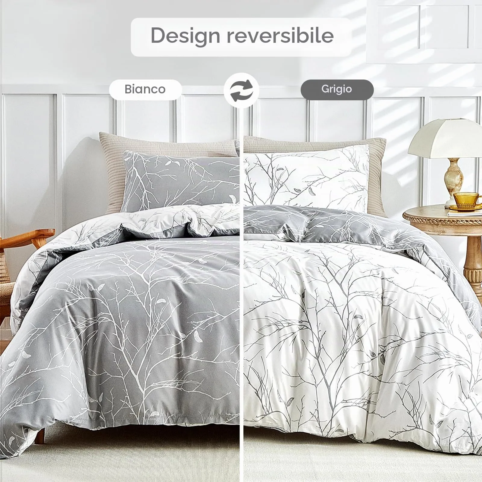 Tokokimo Set Copripiumino Matrimoniale in Flanella 3 Pezzi, 260x240cm, Bianco - immagine 6