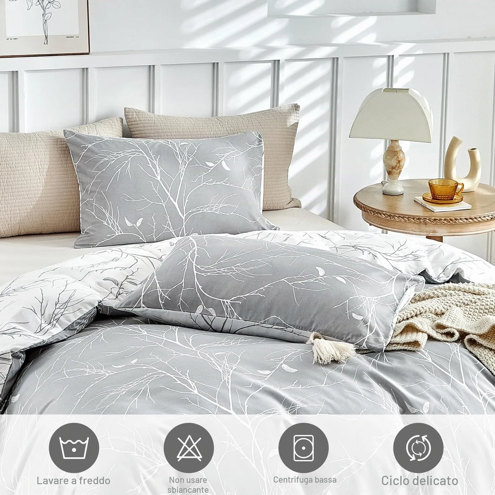Tokokimo Set Copripiumino Matrimoniale in Flanella 3 Pezzi, 260x240cm, Bianco - immagine 7