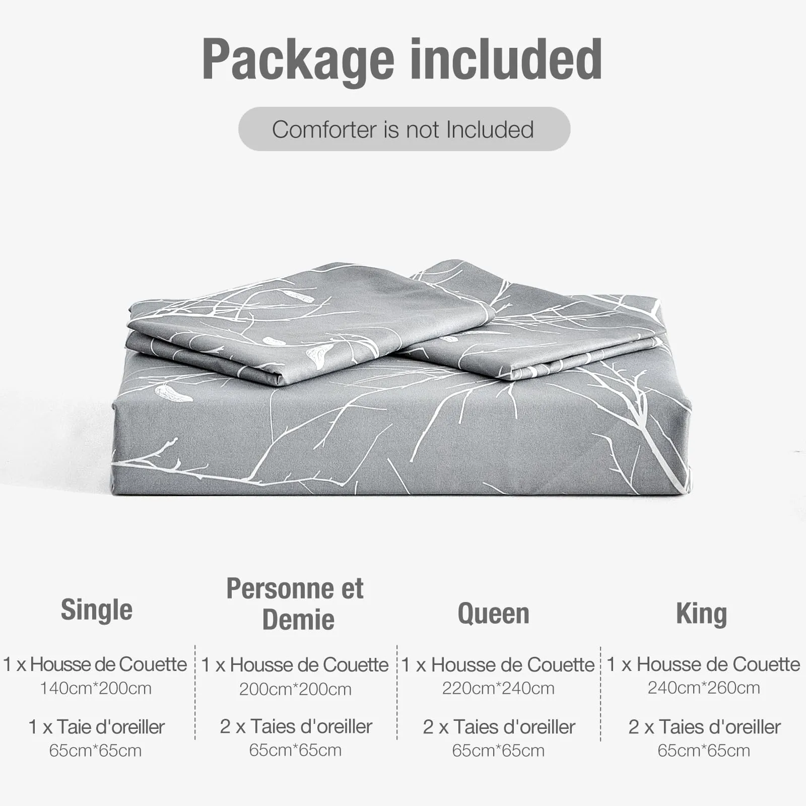Tokokimo Set Copripiumino Matrimoniale in Flanella 3 Pezzi, 260x240cm, Bianco - immagine 9