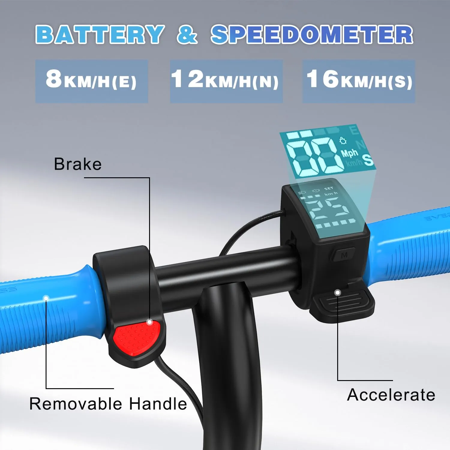 Evercross Monopattino Elettrico per Bambini, LED, Bluetooth, Autonomia 20km, Blu scuro - immagine 2