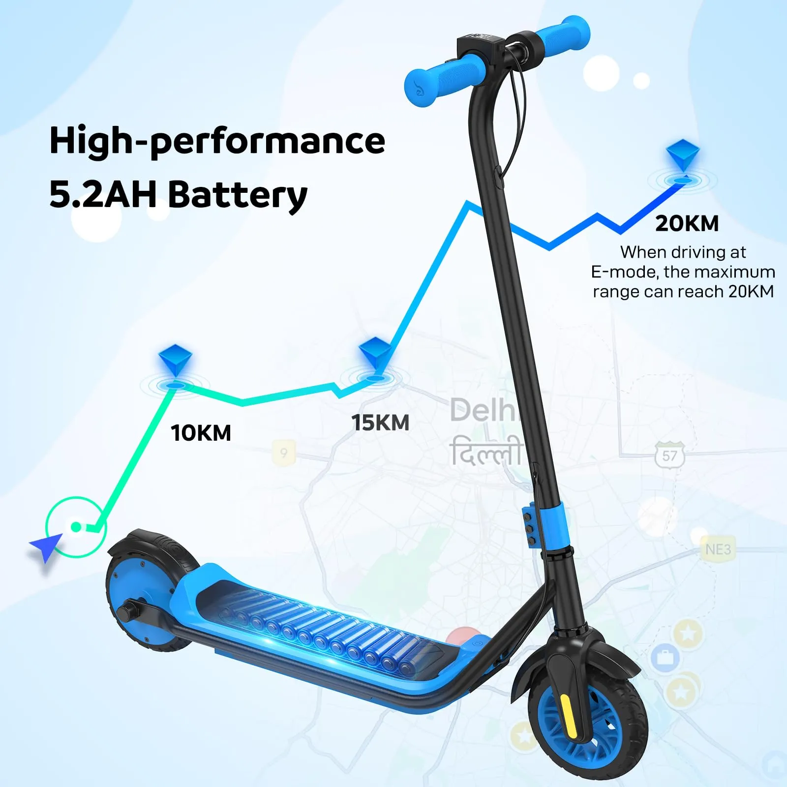 Evercross Monopattino Elettrico per Bambini, LED, Bluetooth, Autonomia 20km, Blu scuro - immagine 4