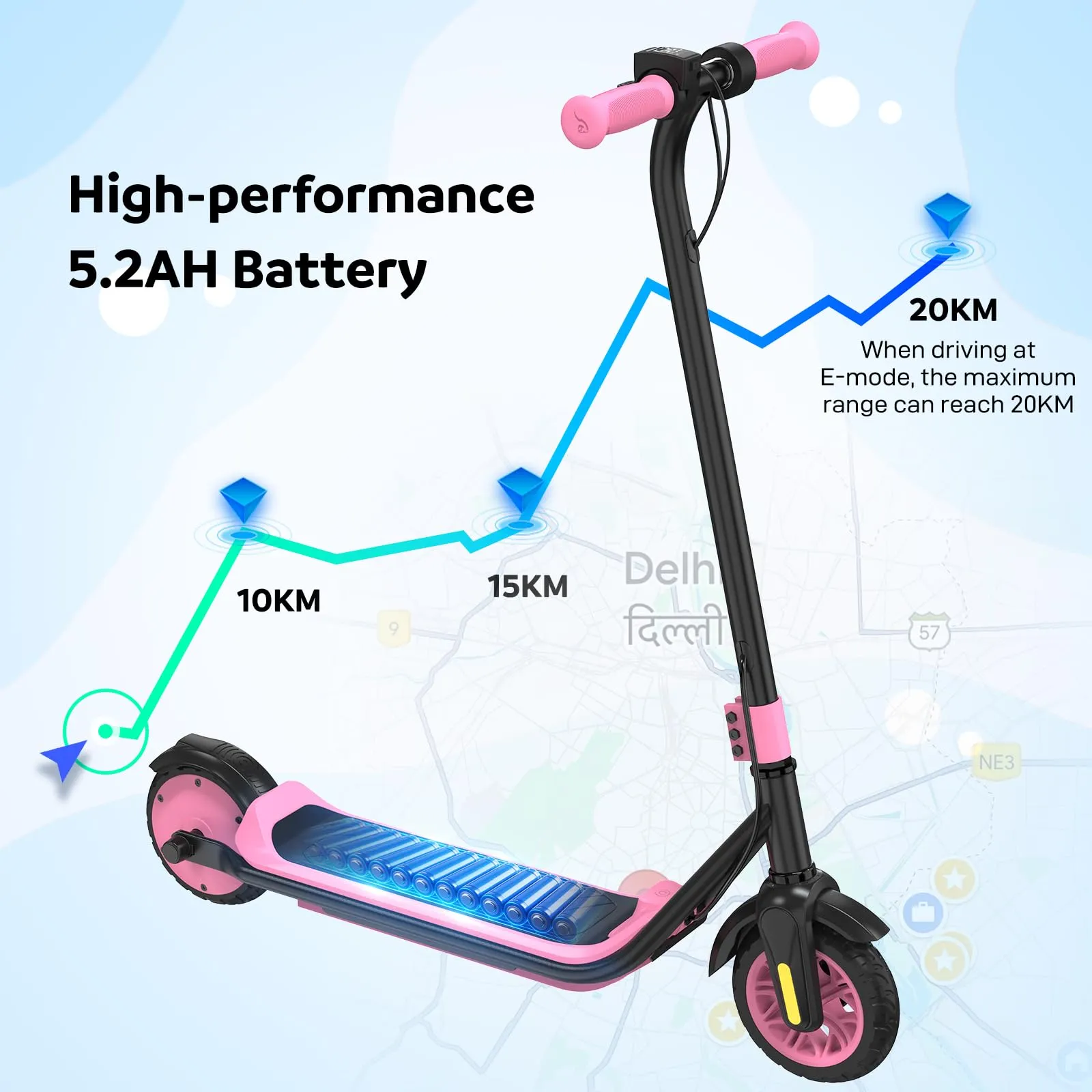 EVERCROSS Monopattino Elettrico per Bambini, LED & Bluetooth, Autonomia 20km, Rosa Scuro - immagine 4
