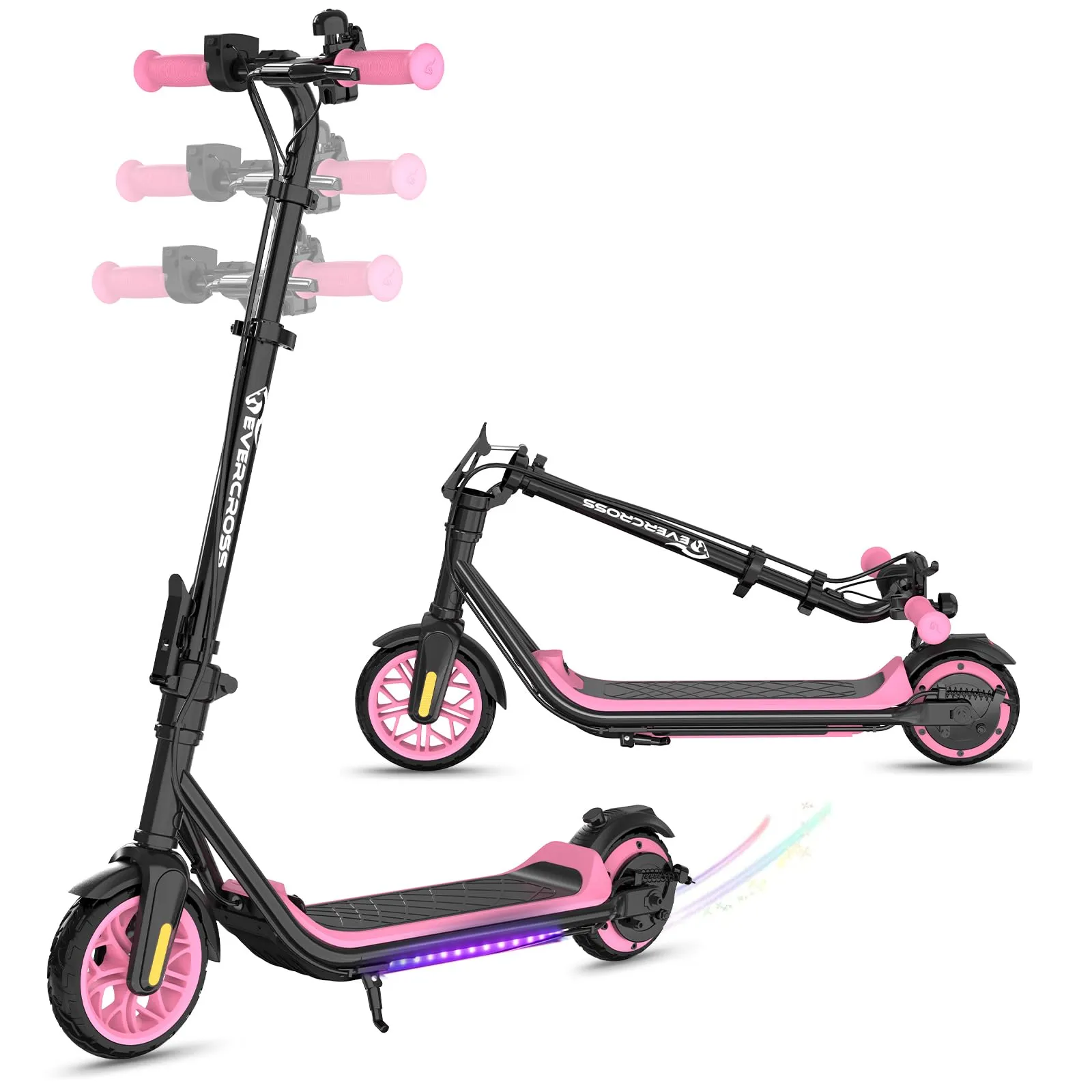 Evercross Monopattino Elettrico per Bambini, Pieghevole, LED e Bluetooth, Rosa - immagine 1