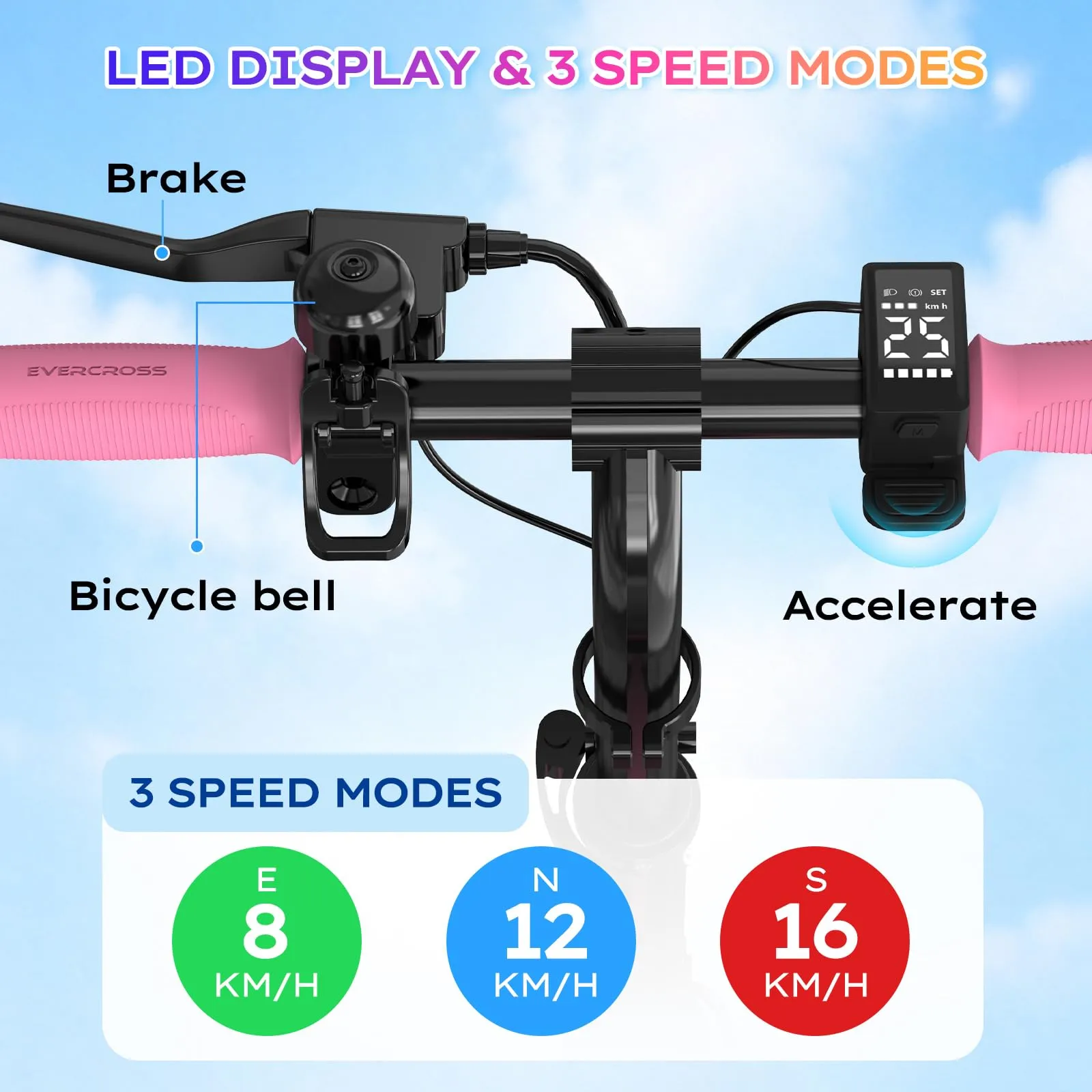 Evercross Monopattino Elettrico per Bambini, Pieghevole, LED e Bluetooth, Rosa - immagine 4