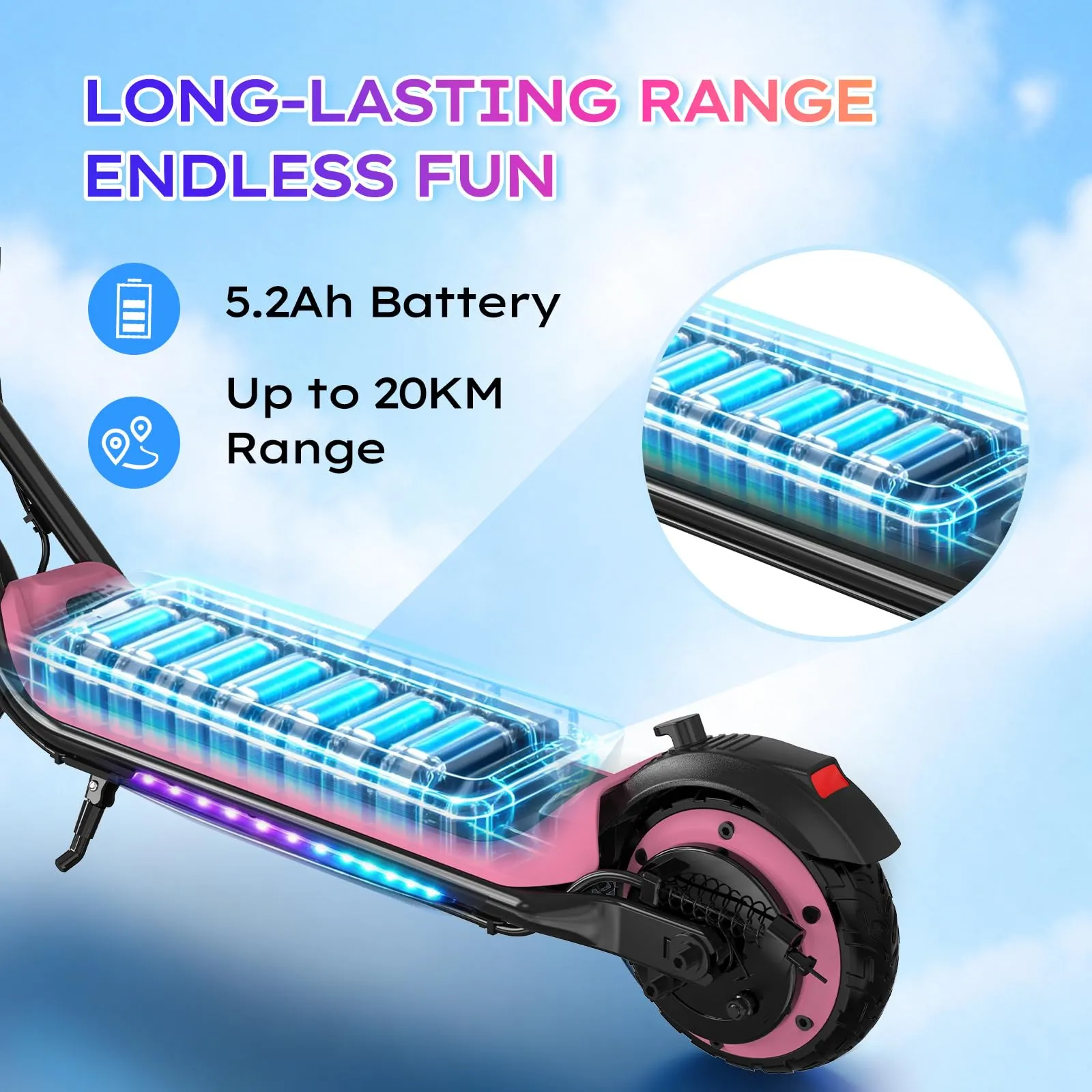Evercross Monopattino Elettrico per Bambini, Pieghevole, LED e Bluetooth, Rosa - immagine 5
