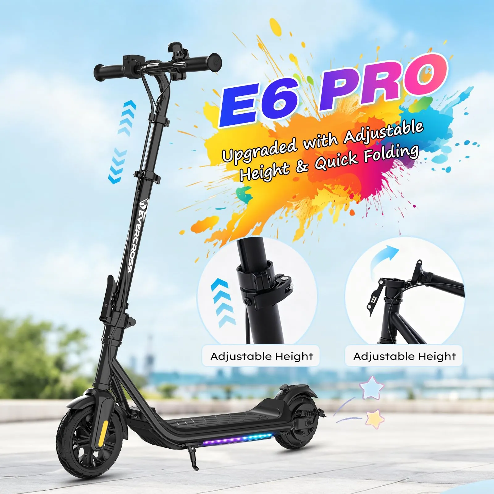 Evercross Monopattino Elettrico per Bambini, LED e Bluetooth, Pieghevole, Nero - immagine 2