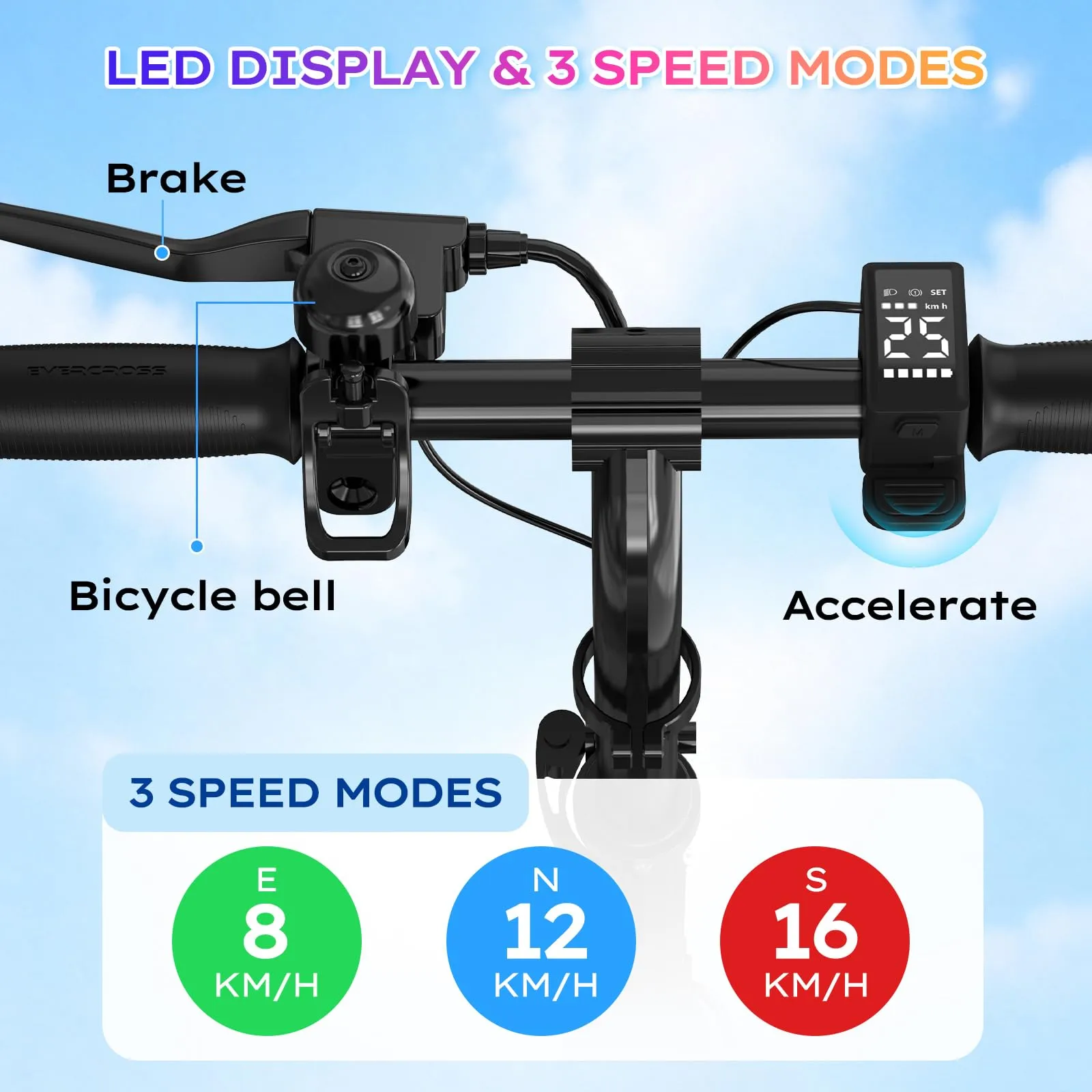 Evercross Monopattino Elettrico per Bambini, LED e Bluetooth, Pieghevole, Nero - immagine 4