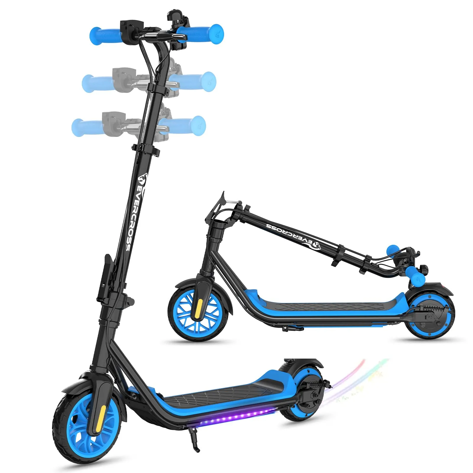 Evercross Monopattino Elettrico per Bambini, LED e Bluetooth, Pieghevole, Blu - immagine 1