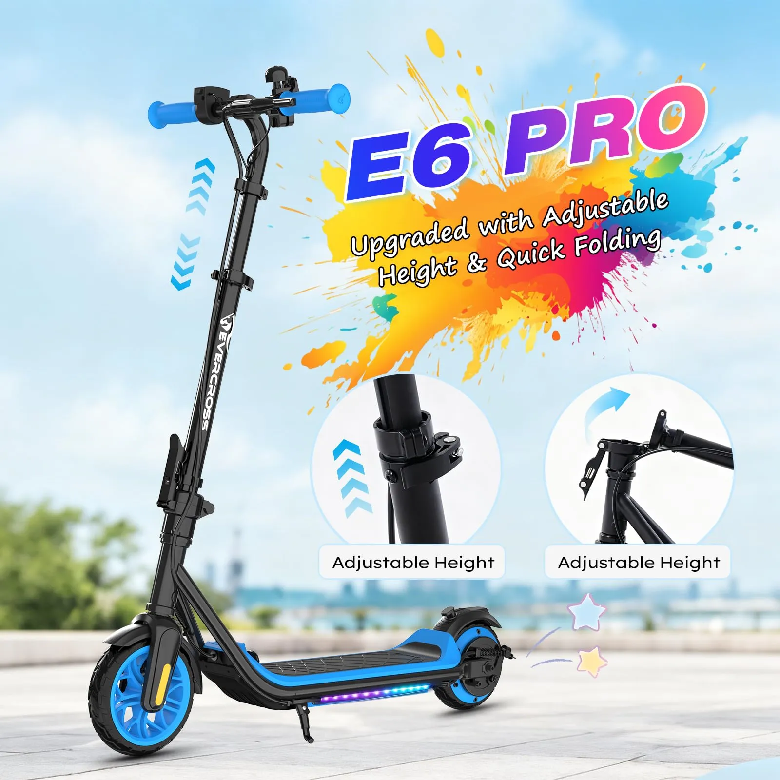 Evercross Monopattino Elettrico per Bambini, LED e Bluetooth, Pieghevole, Blu - immagine 2