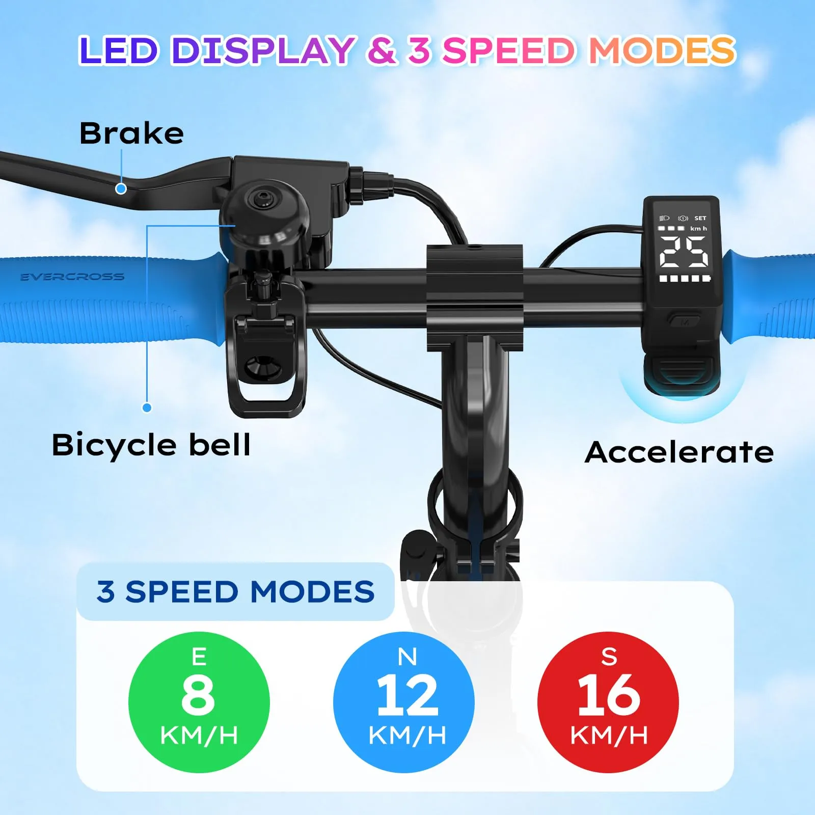 Evercross Monopattino Elettrico per Bambini, LED e Bluetooth, Pieghevole, Blu - immagine 4