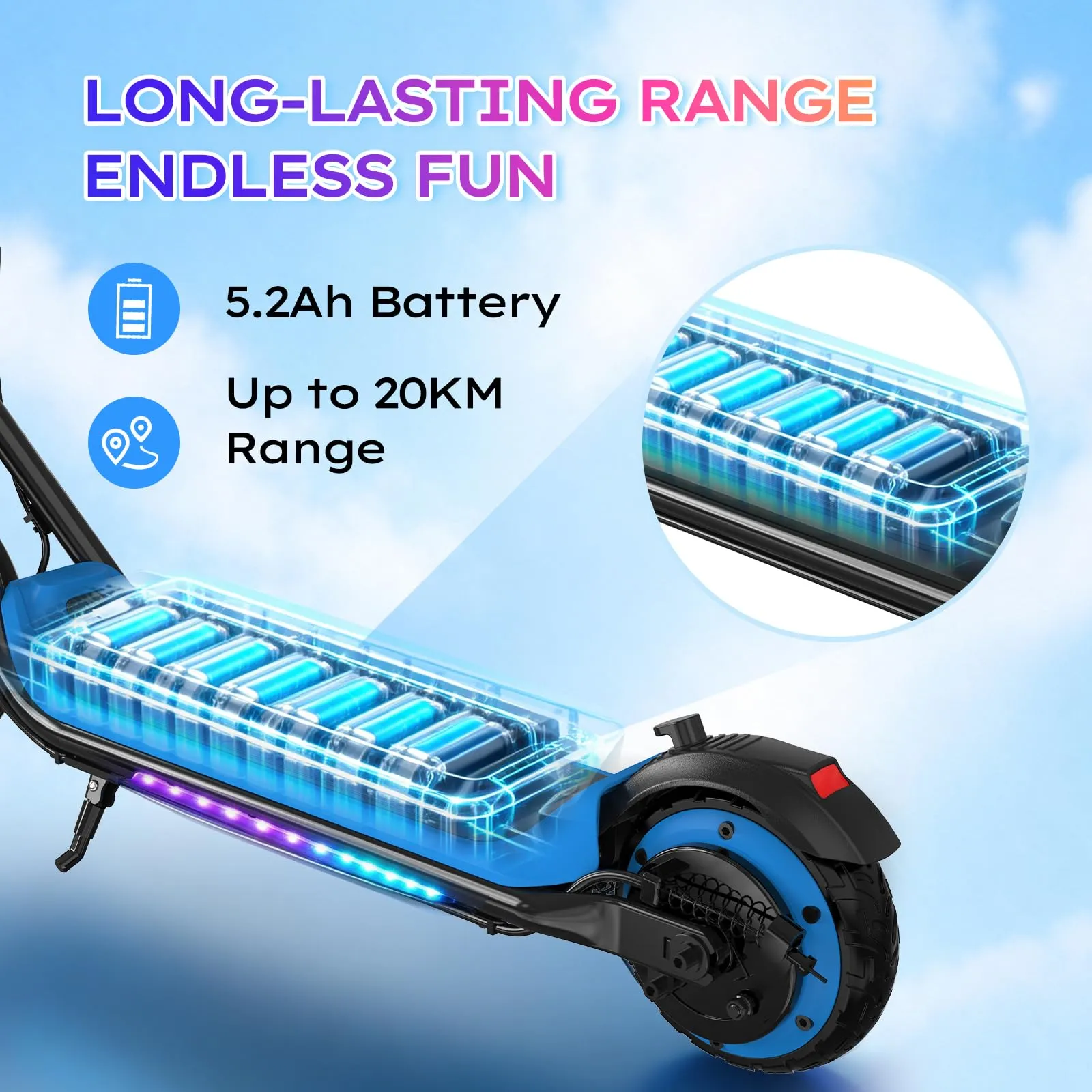 Evercross Monopattino Elettrico per Bambini, LED e Bluetooth, Pieghevole, Blu - immagine 5
