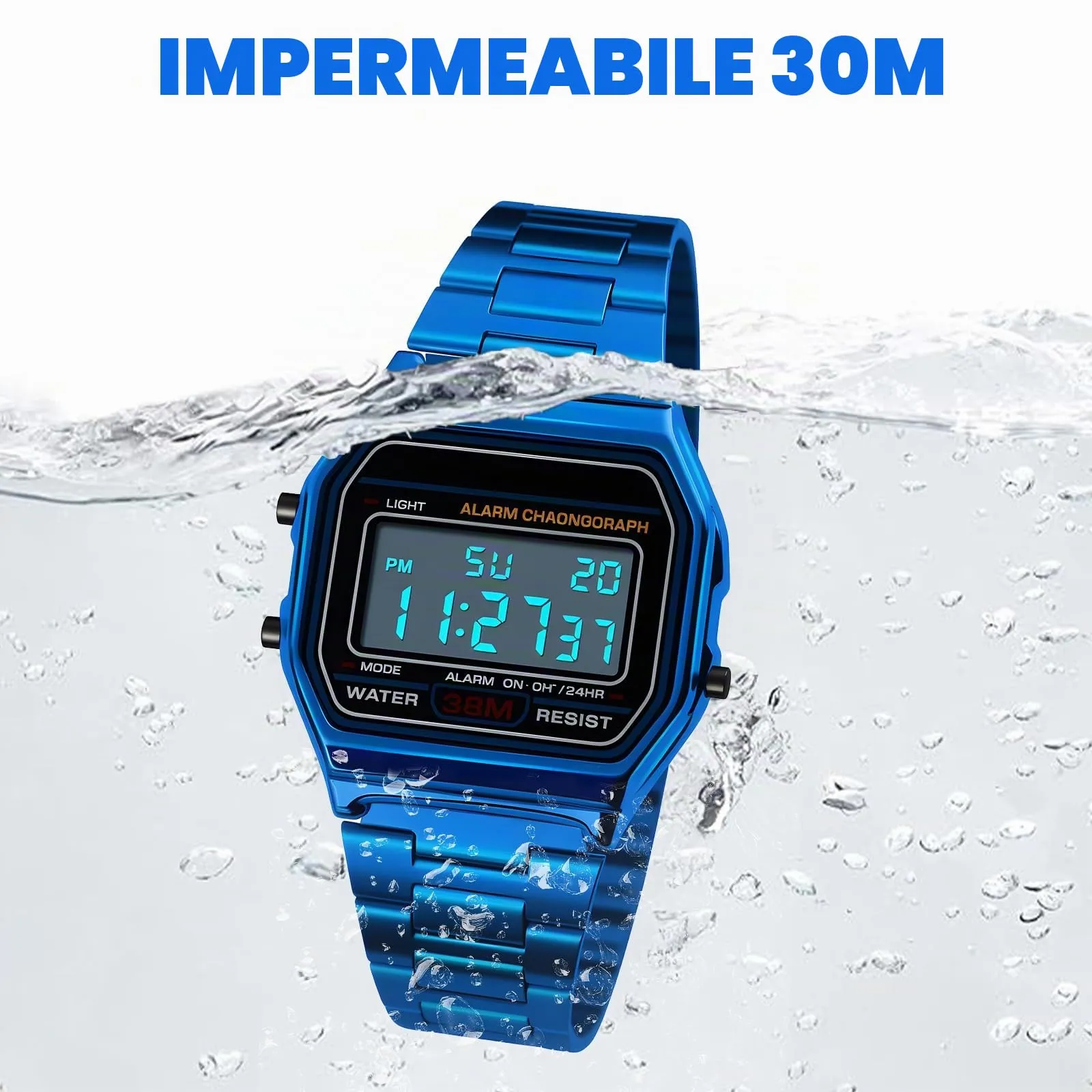 Nicoone Orologio Sportivo in Acciaio Inossidabile, Impermeabile 30m, Blu - immagine 2