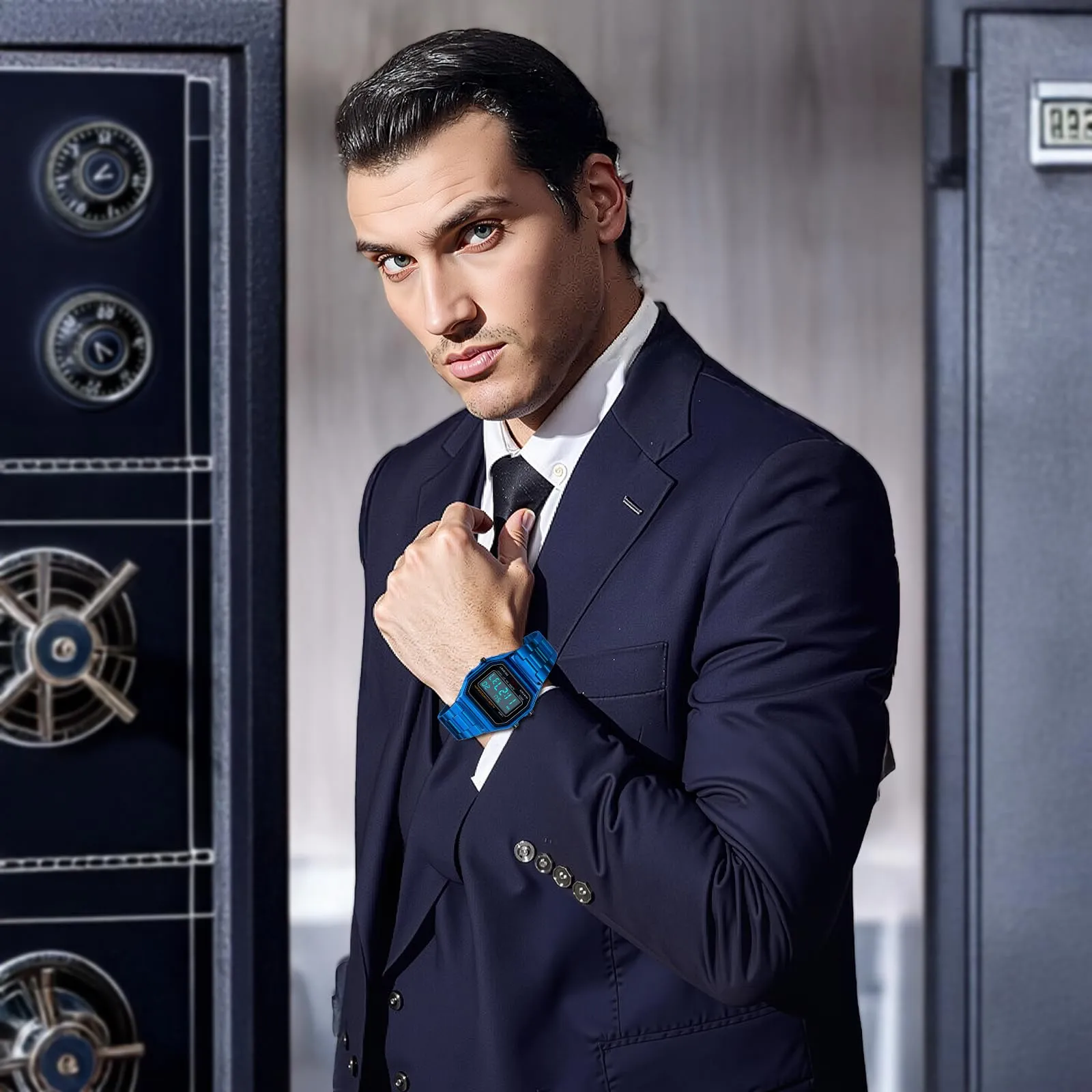 Nicoone Orologio Sportivo in Acciaio Inossidabile, Impermeabile 30m, Blu - immagine 3