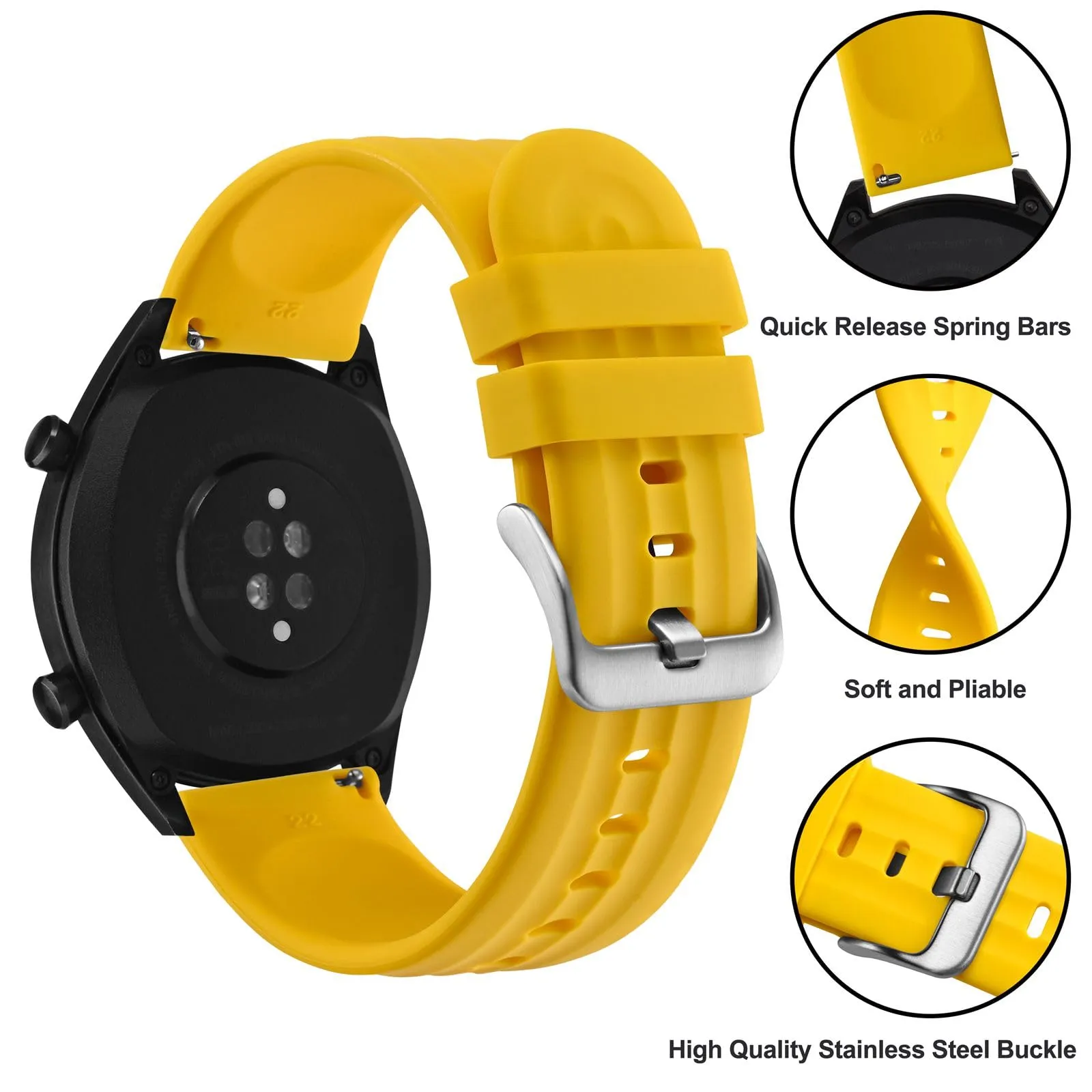 ANBEER Cinturini in Silicone 20mm a Sgancio Rapido, Extra Lungo, Giallo - immagine 3