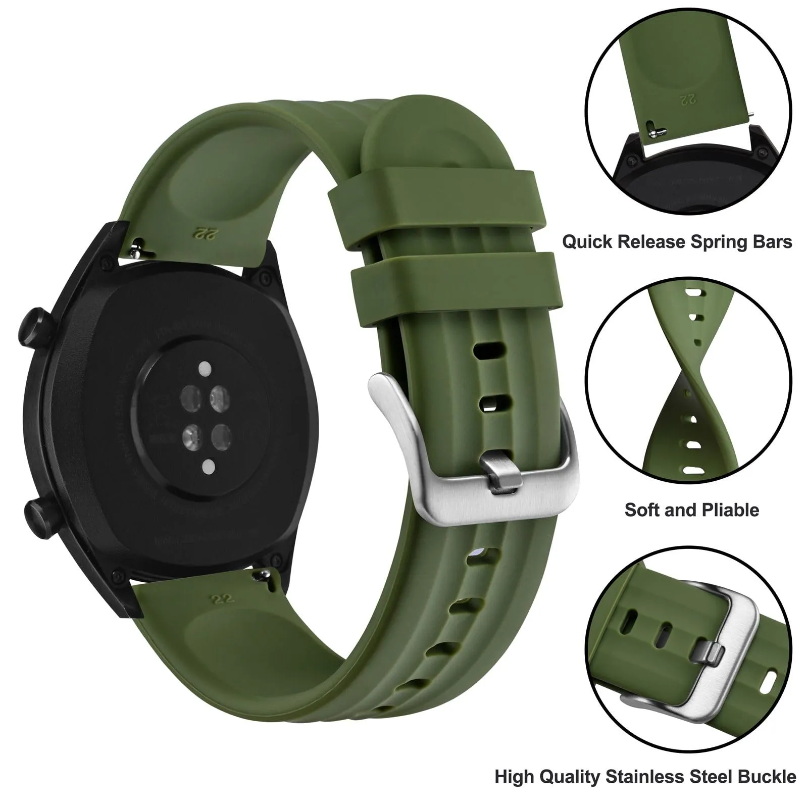 ANBEER Cinturini in Silicone 22mm a Sgancio Rapido, Extra Lungo, Verde - immagine 3