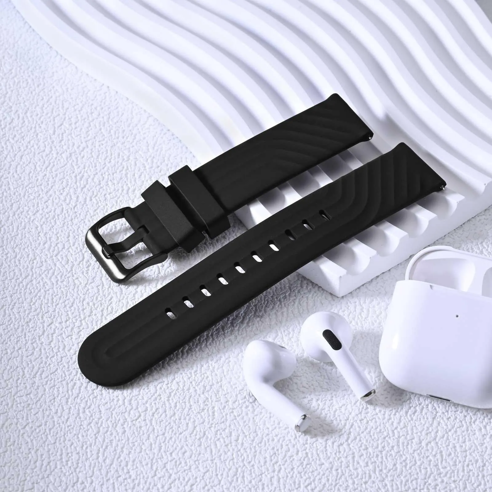 ANBEER Cinturini per Orologi in Silicone 22mm, Sgancio Rapido, Extra Lungo, Nero - immagine 8