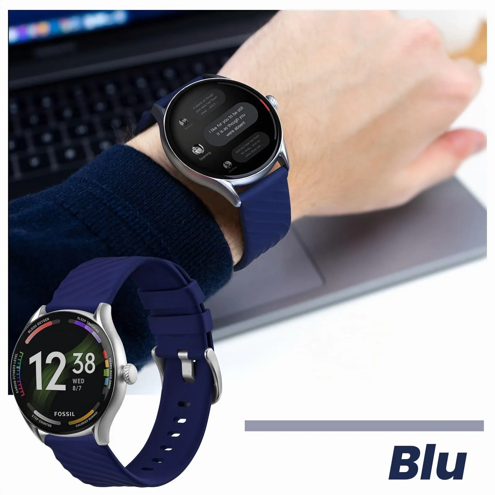 ANBEER Cinturini per Orologi in Silicone 18mm, a Sgancio Rapido, Extra Lungo, Blu - immagine 7