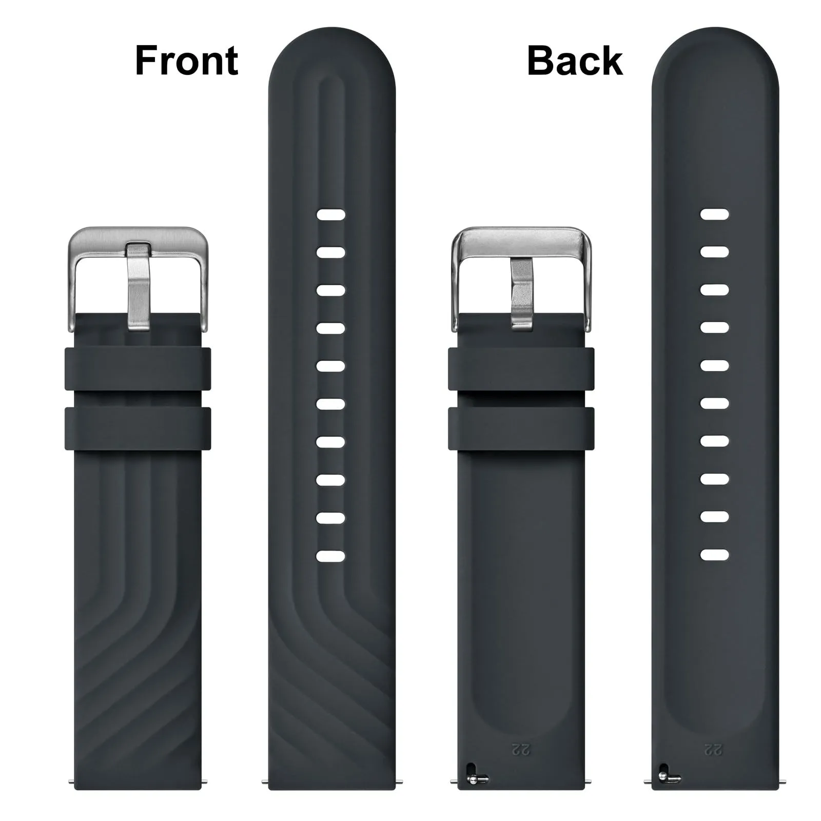 ANBEER Cinturino in Silicone 22mm a Sgancio Rapido, Extra Lungo, Grigio Scuro - immagine 4