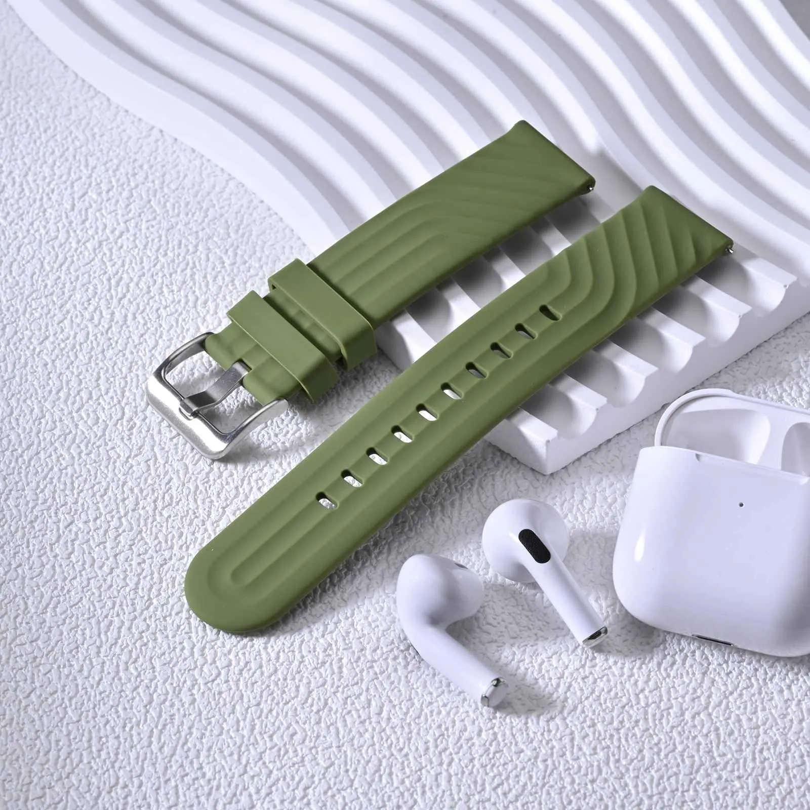 ANBEER Cinturini per Orologi in Silicone 18mm, a Sgancio Rapido, Extra Lungo, Verde - immagine 8