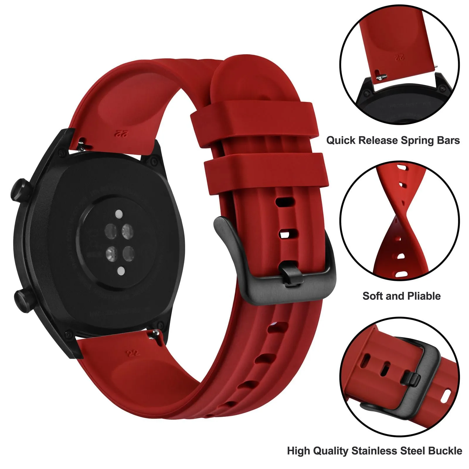 ANBEER Cinturini in Silicone 18mm a Sgancio Rapido, Extra Lungo, Rosso - immagine 3