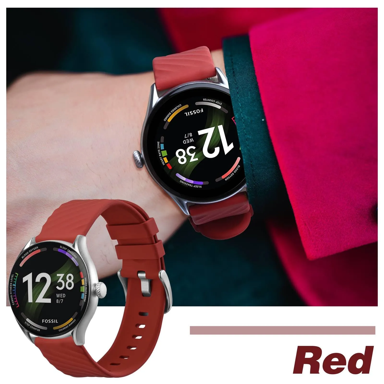 ANBEER Cinturini in Silicone 18mm a Sgancio Rapido, Extra Lungo, Rosso - immagine 7