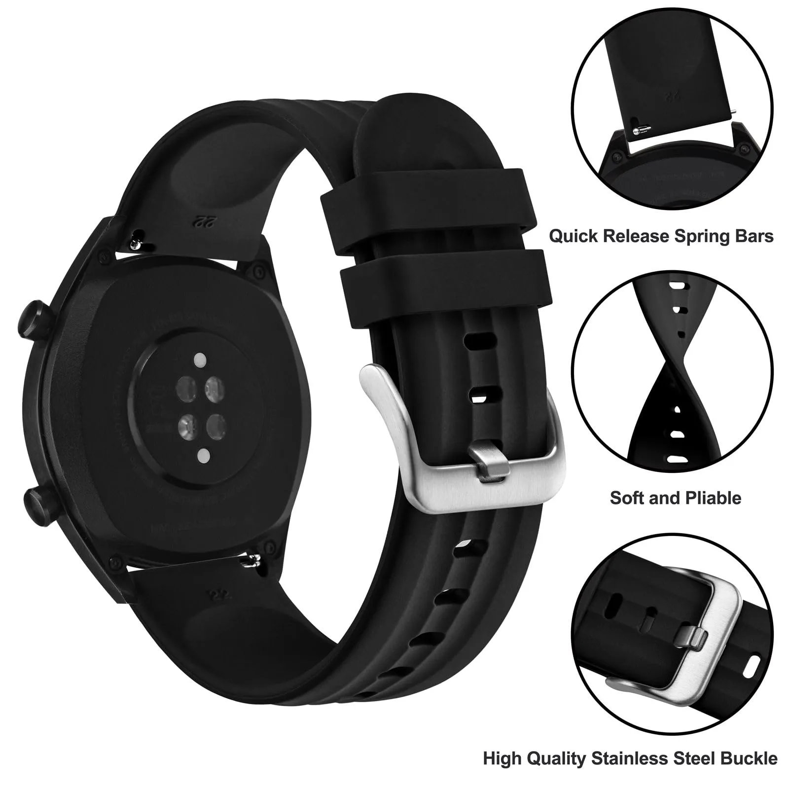 ANBEER Cinturini in Silicone 20mm a Sgancio Rapido, Extra Lungo, Nero - immagine 3