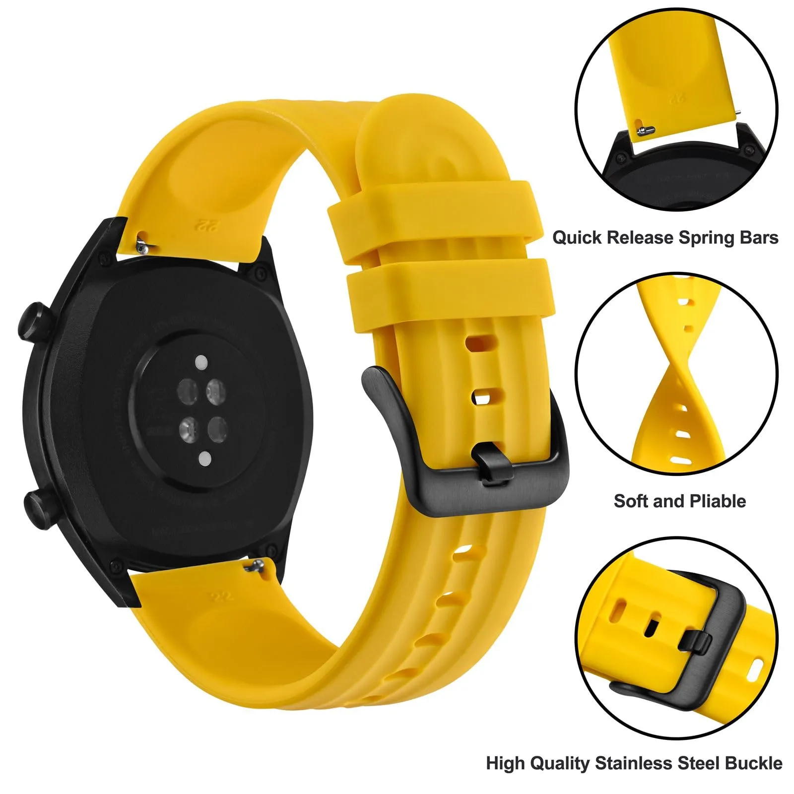 ANBEER Cinturini per Orologi in Silicone 18mm a Sgancio Rapido, Extra Lungo, Giallo - immagine 3