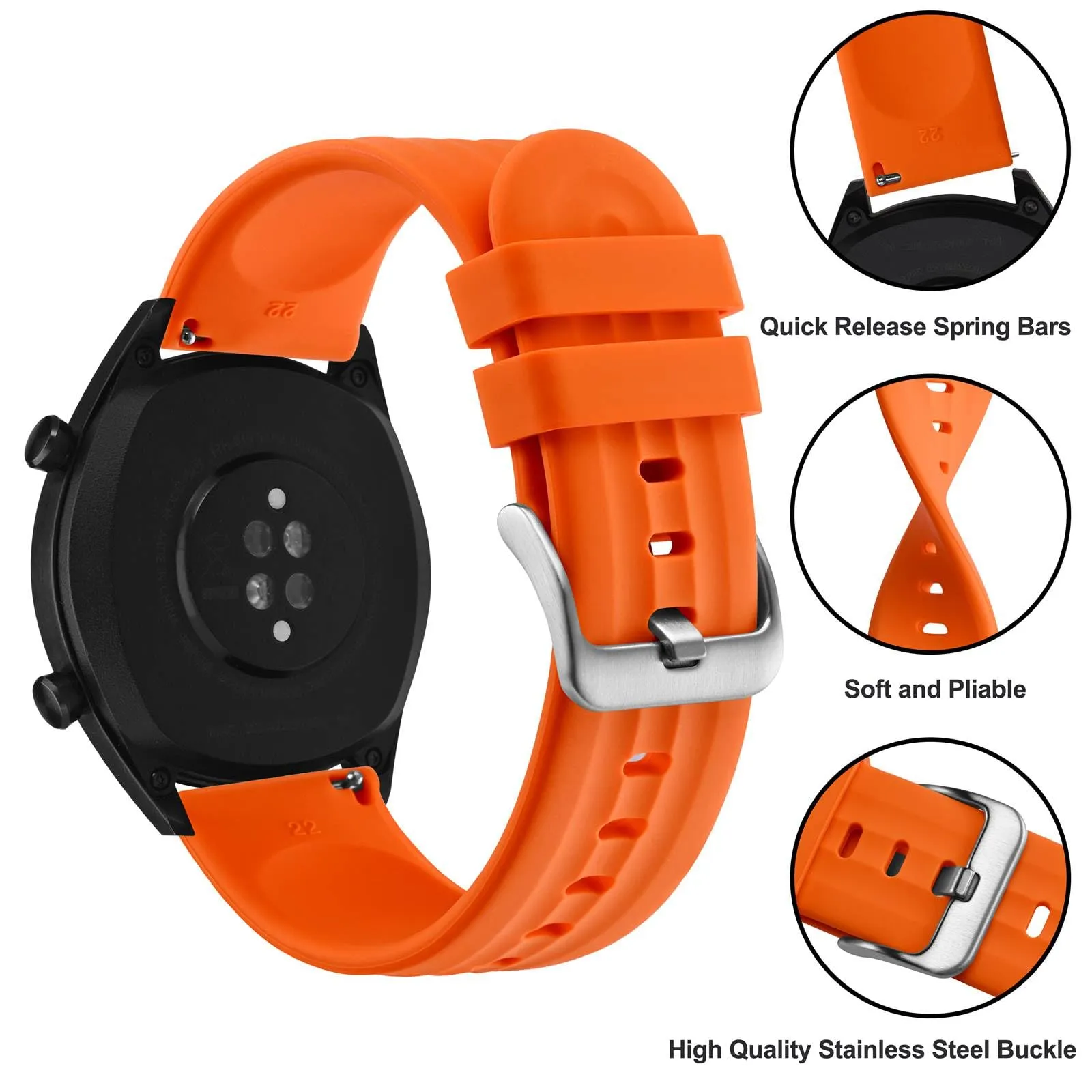 ANBEER Cinturino in Silicone 18mm a Sgancio Rapido, Extra Lungo, Arancione - immagine 3