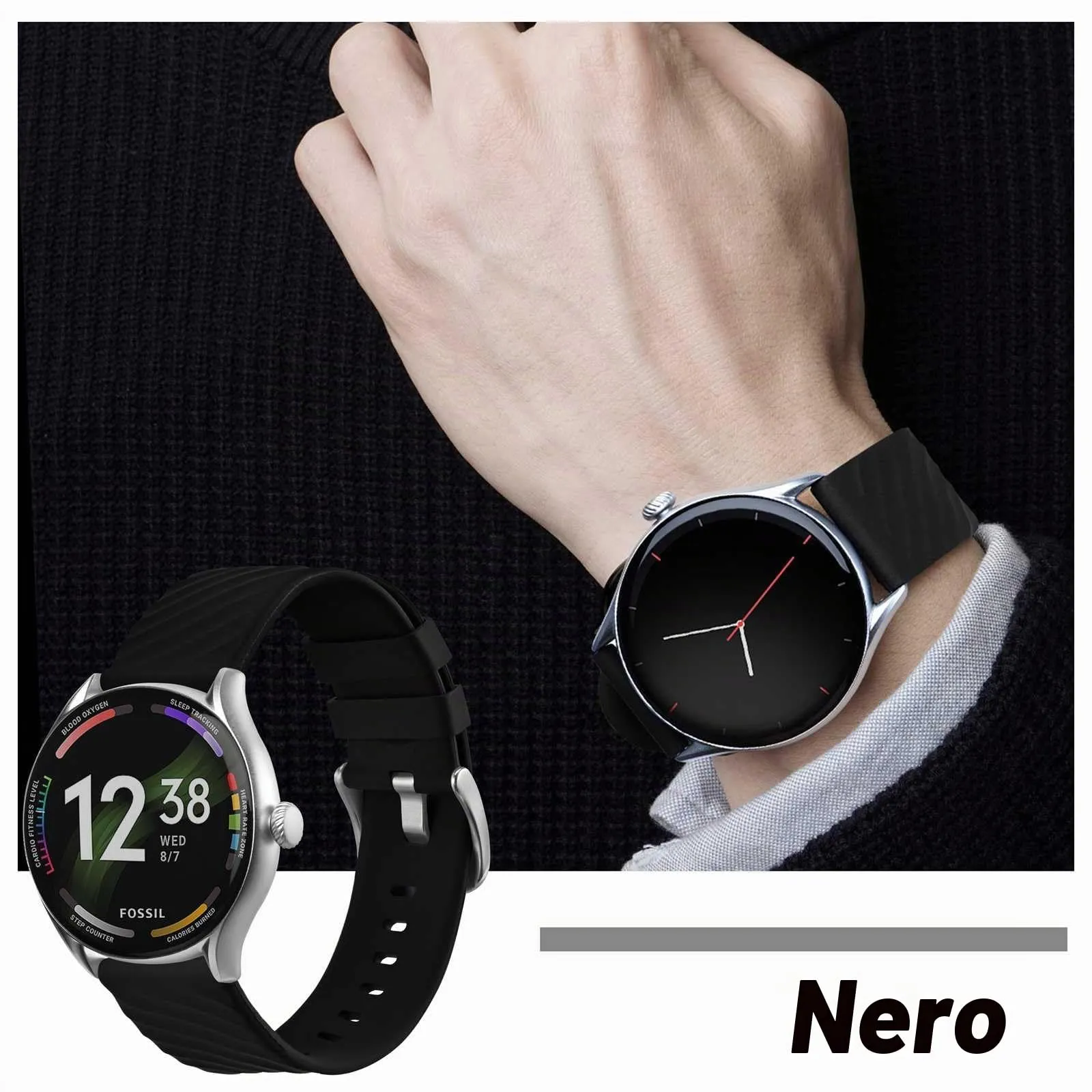 ANBEER Cinturini in Silicone 20mm a Sgancio Rapido, Extra Lungo, Nero - immagine 7