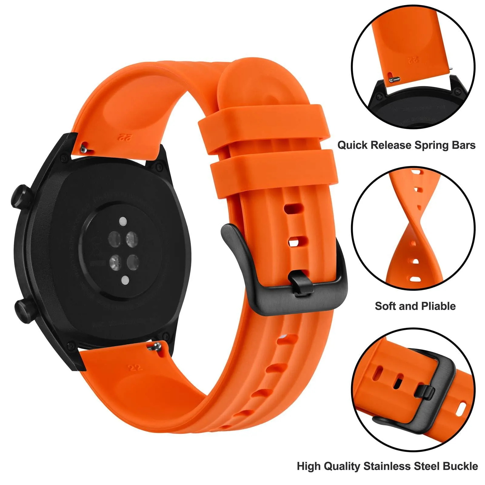 ANBEER Cinturini in Silicone 18mm a Sgancio Rapido, Extra Lungo, Arancione - immagine 3