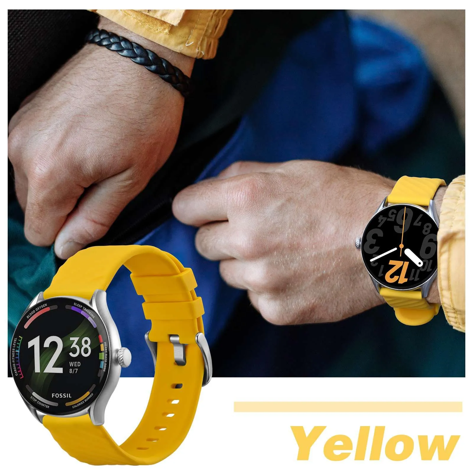 ANBEER Cinturini per Orologi in Silicone 20mm a Sgancio Rapido, Extra Lungo, Giallo - immagine 7