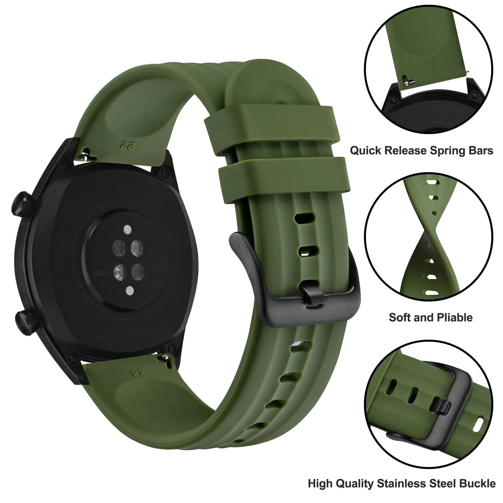 ANBEER Cinturino in Silicone 21mm a Sgancio Rapido, Verde - immagine 3