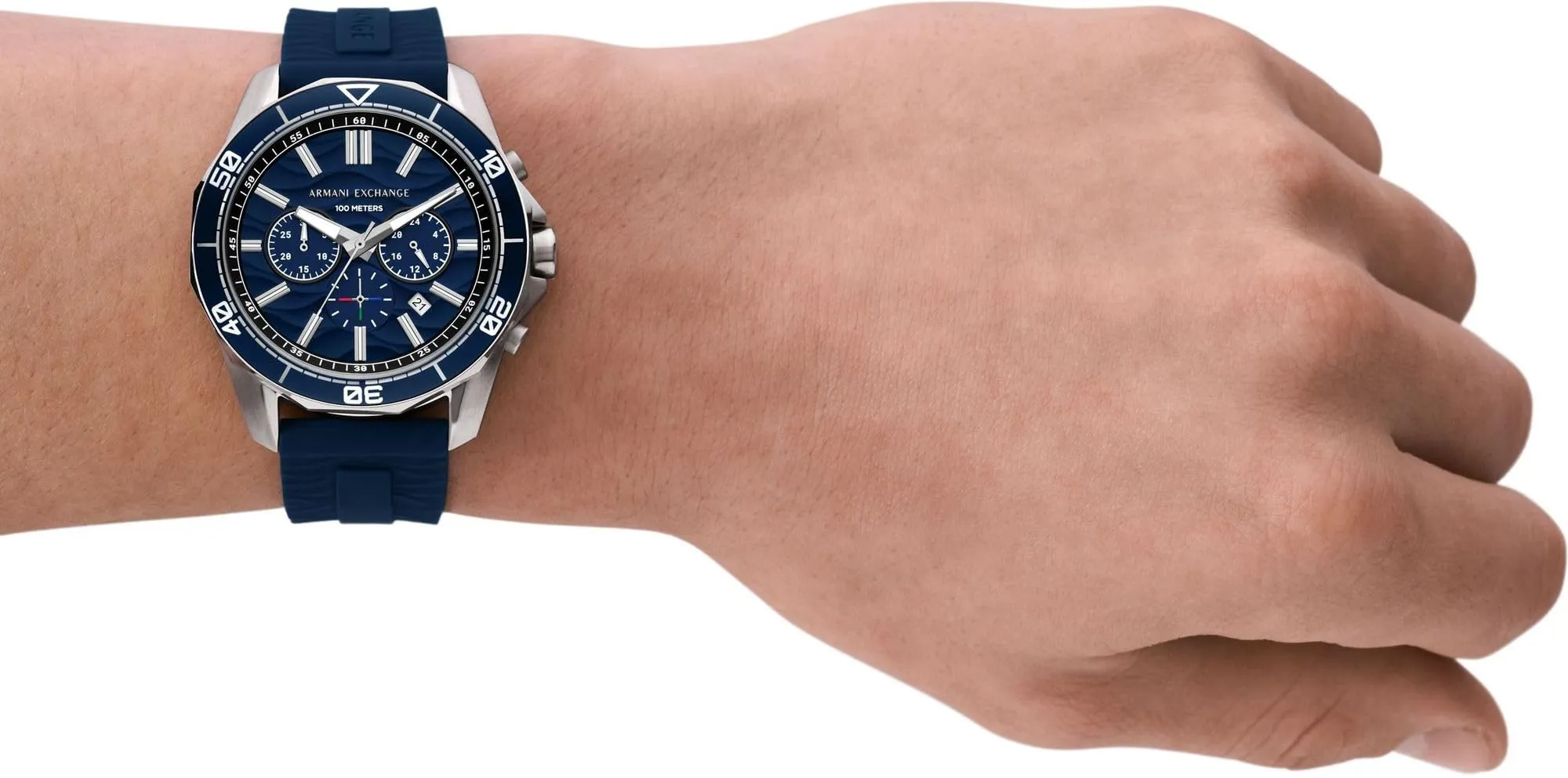 Armani Exchange AX1960 Orologio Cronografo da Uomo, Cassa 44 mm, Cinturino in Silicone Blu - immagine 3