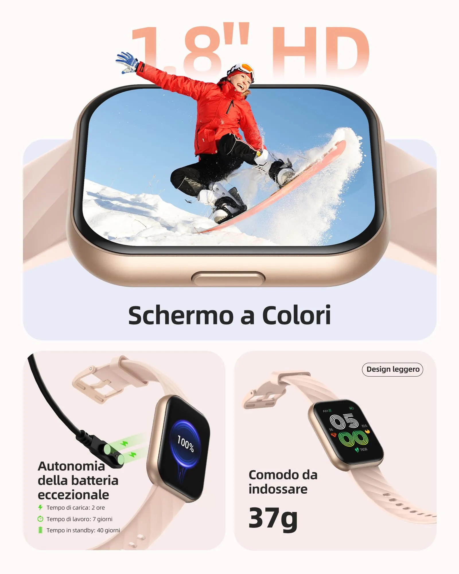 Parsonver Smartwatch Donna 1.8" Impermeabile 5ATM FF2 Oro Rosa - immagine 6