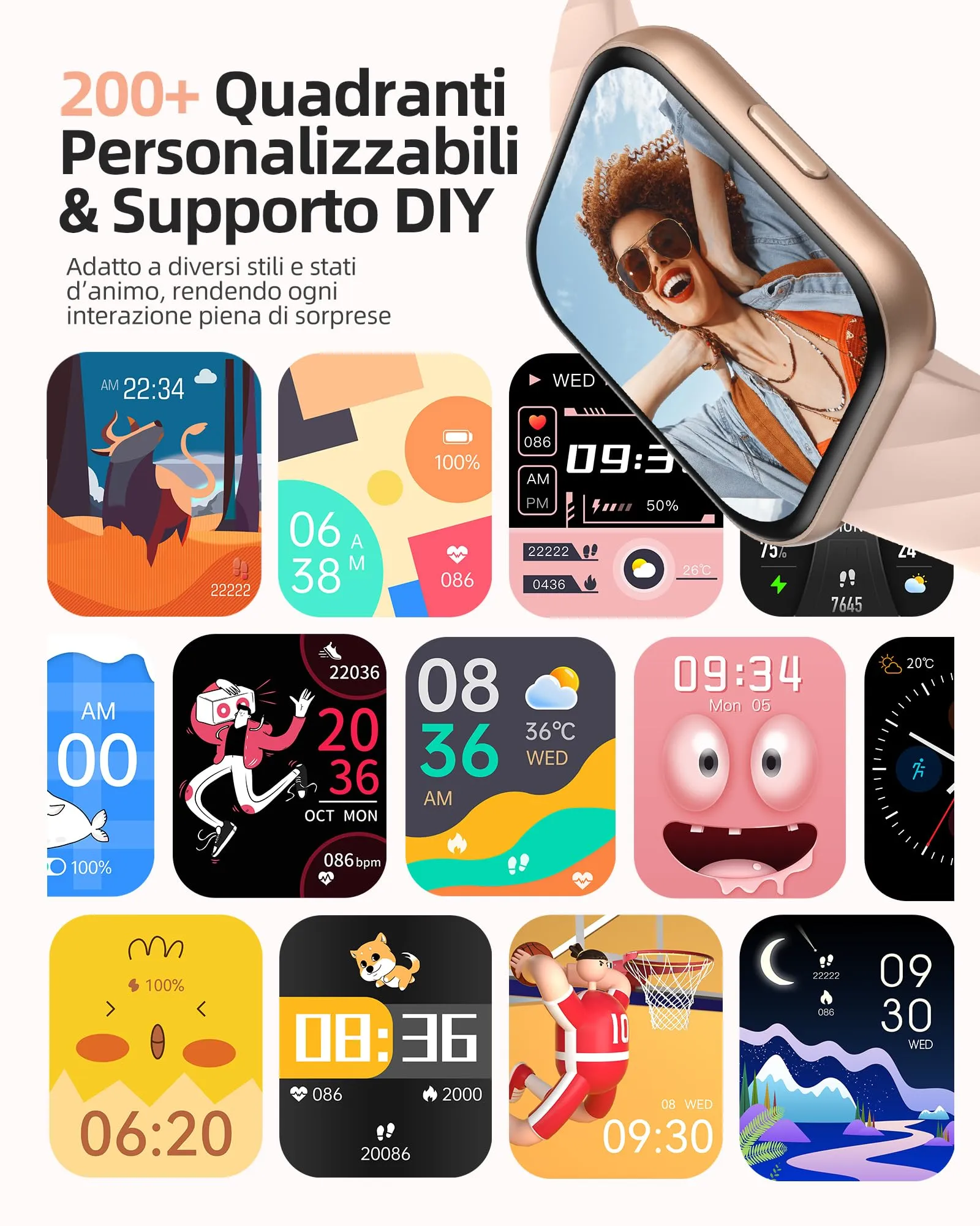 Parsonver Smartwatch Donna 1.8" Impermeabile 5ATM FF2 Oro Rosa - immagine 7