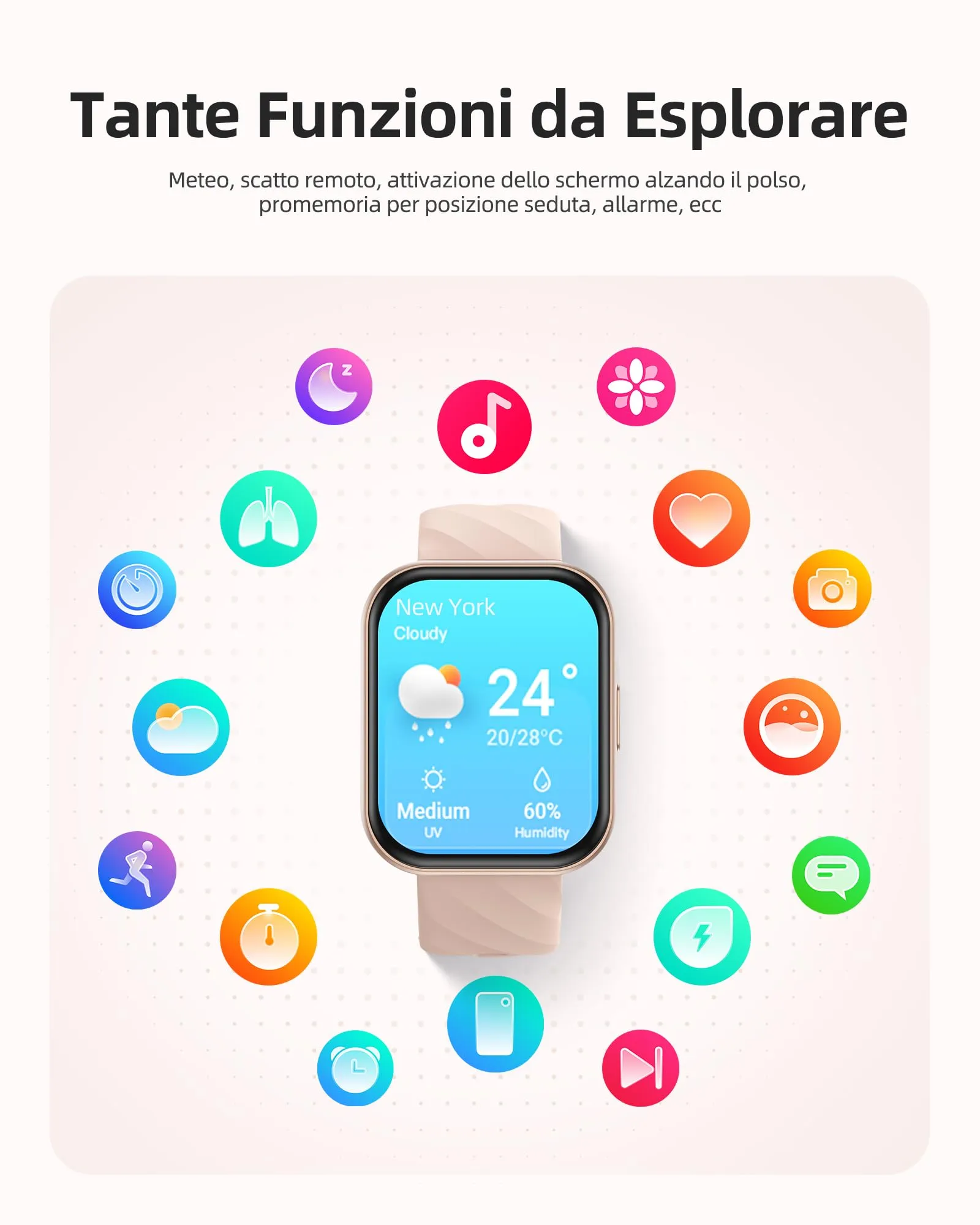 Parsonver Smartwatch Donna 1.8" Impermeabile 5ATM FF2 Oro Rosa - immagine 8