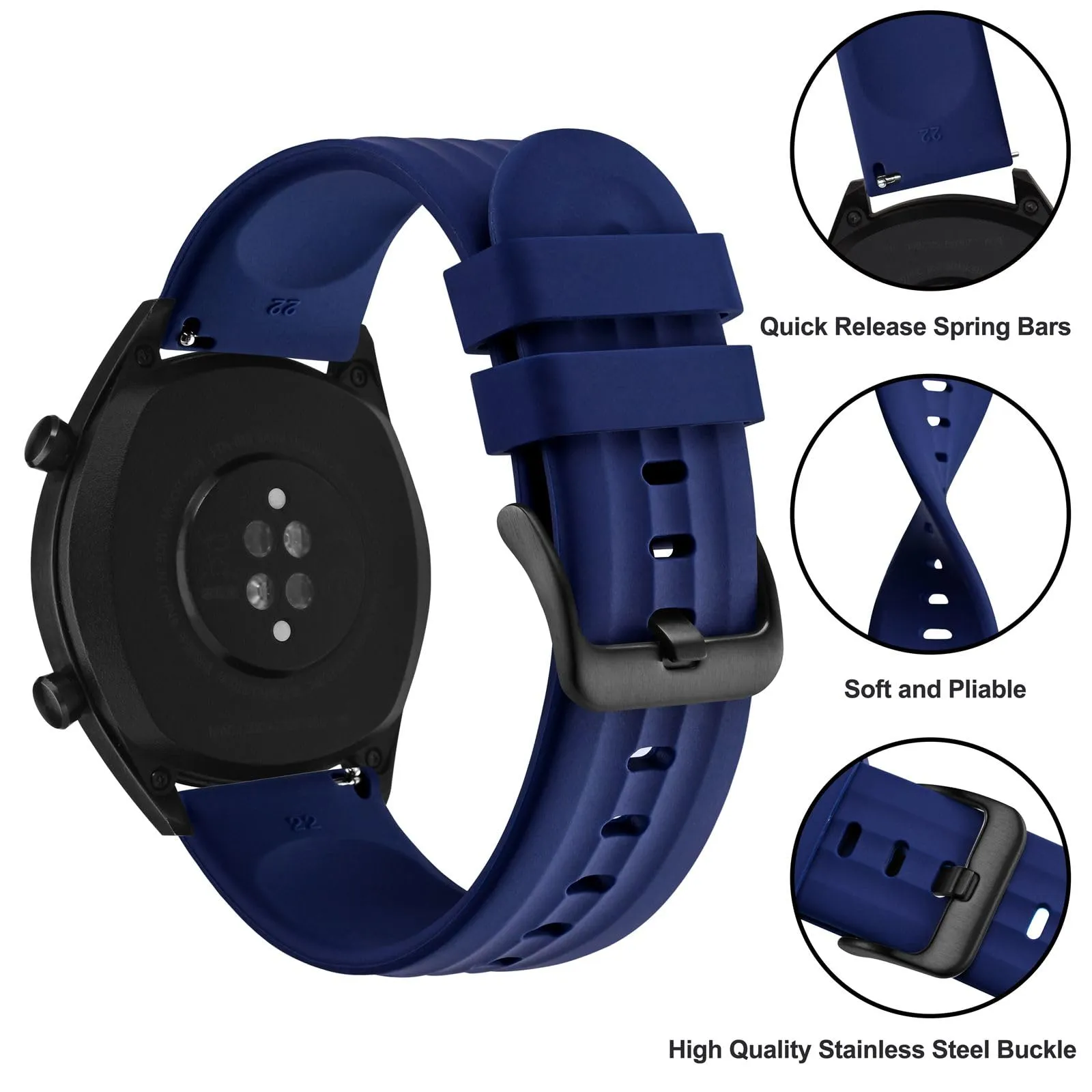 ANBEER Cinturini in Silicone 21mm a Sgancio Rapido, Blu - immagine 3