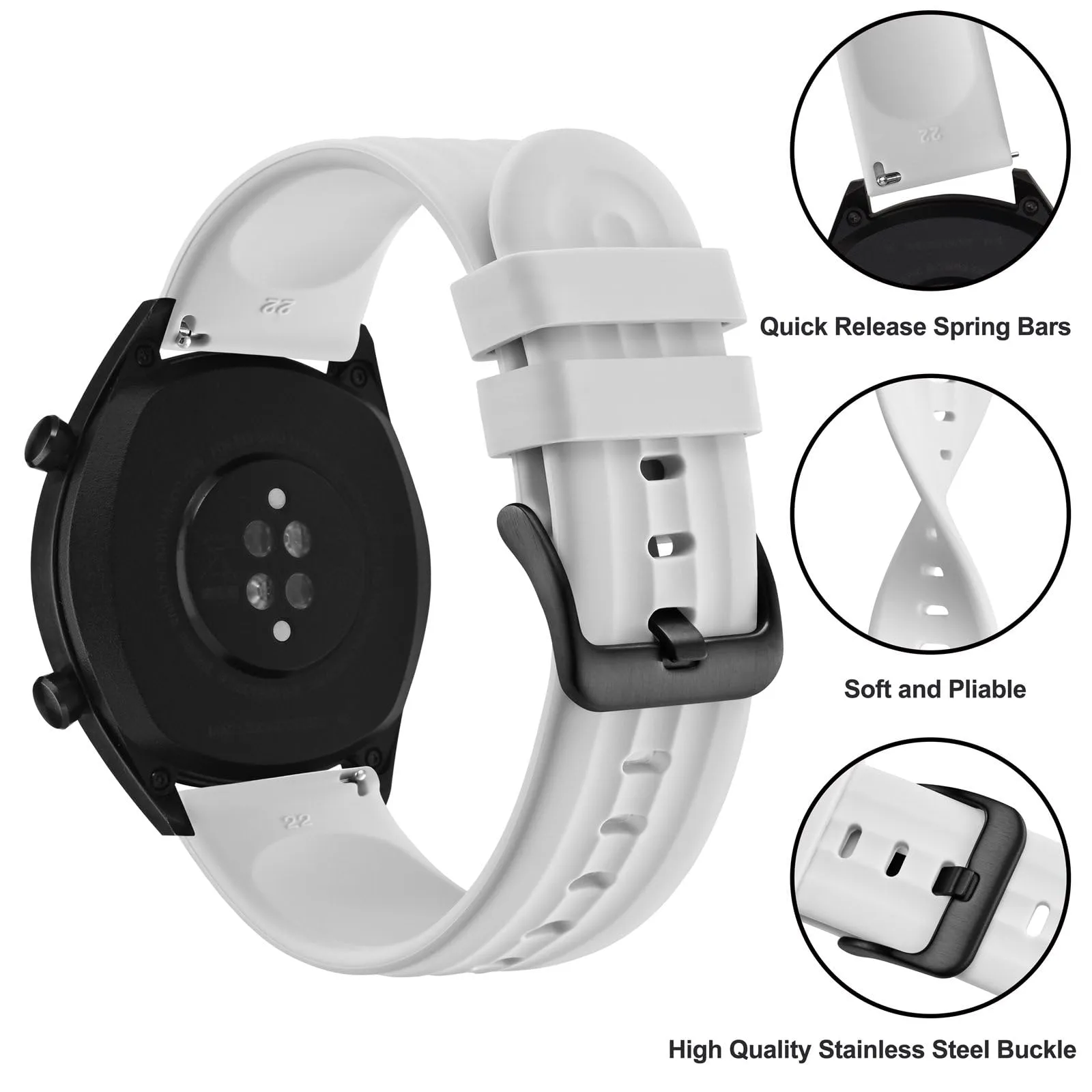 ANBEER Cinturini in Silicone 21mm a Sgancio Rapido, Bianco Puro - immagine 3