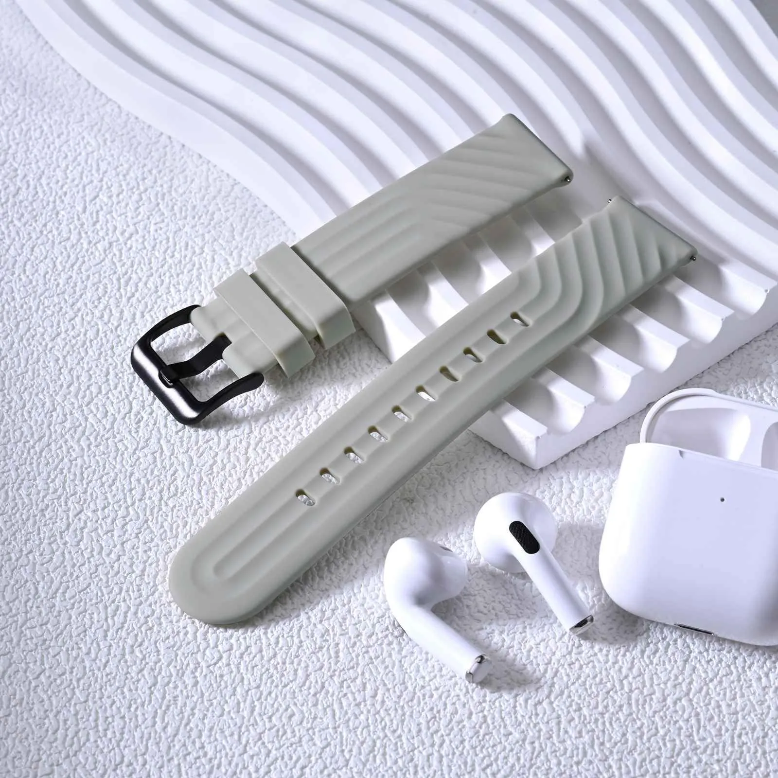 ANBEER Cinturini in Silicone 20mm a Sgancio Rapido Extra Lungo, Grigio Chiaro - immagine 8