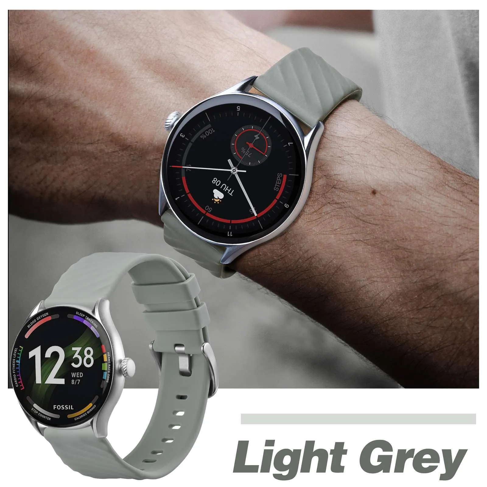 ANBEER Cinturini per Orologi in Silicone 19mm, Sgancio Rapido, Grigio Chiaro - immagine 7