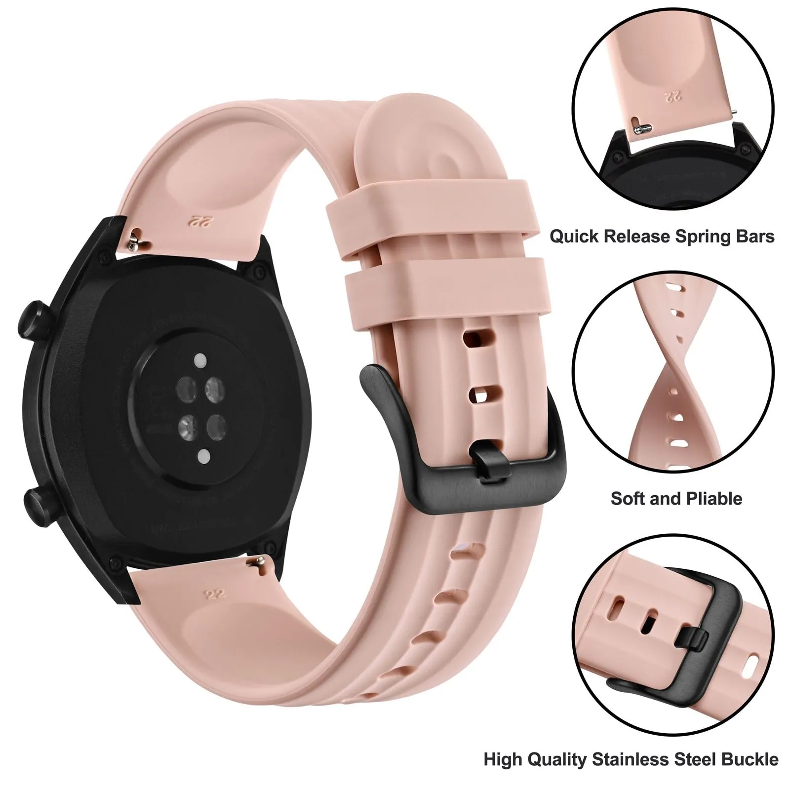ANBEER Cinturino in Silicone 18mm a Sgancio Rapido, Extra Lungo, Rosa Chiaro - immagine 3