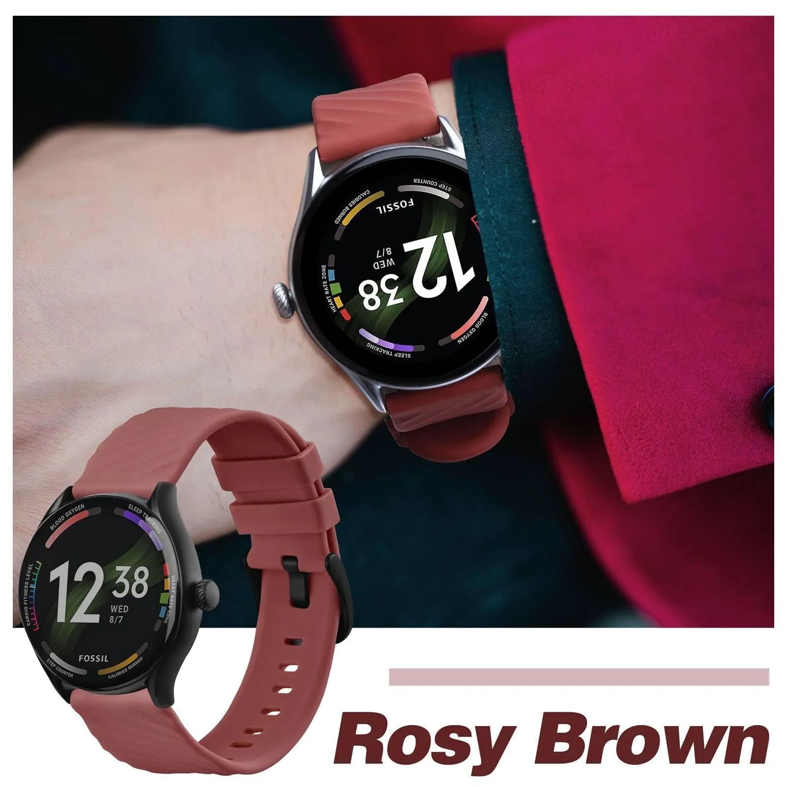 ANBEER Cinturini in Silicone 22mm a Sgancio Rapido, Extra Lungo, Marrone Rosato - immagine 7