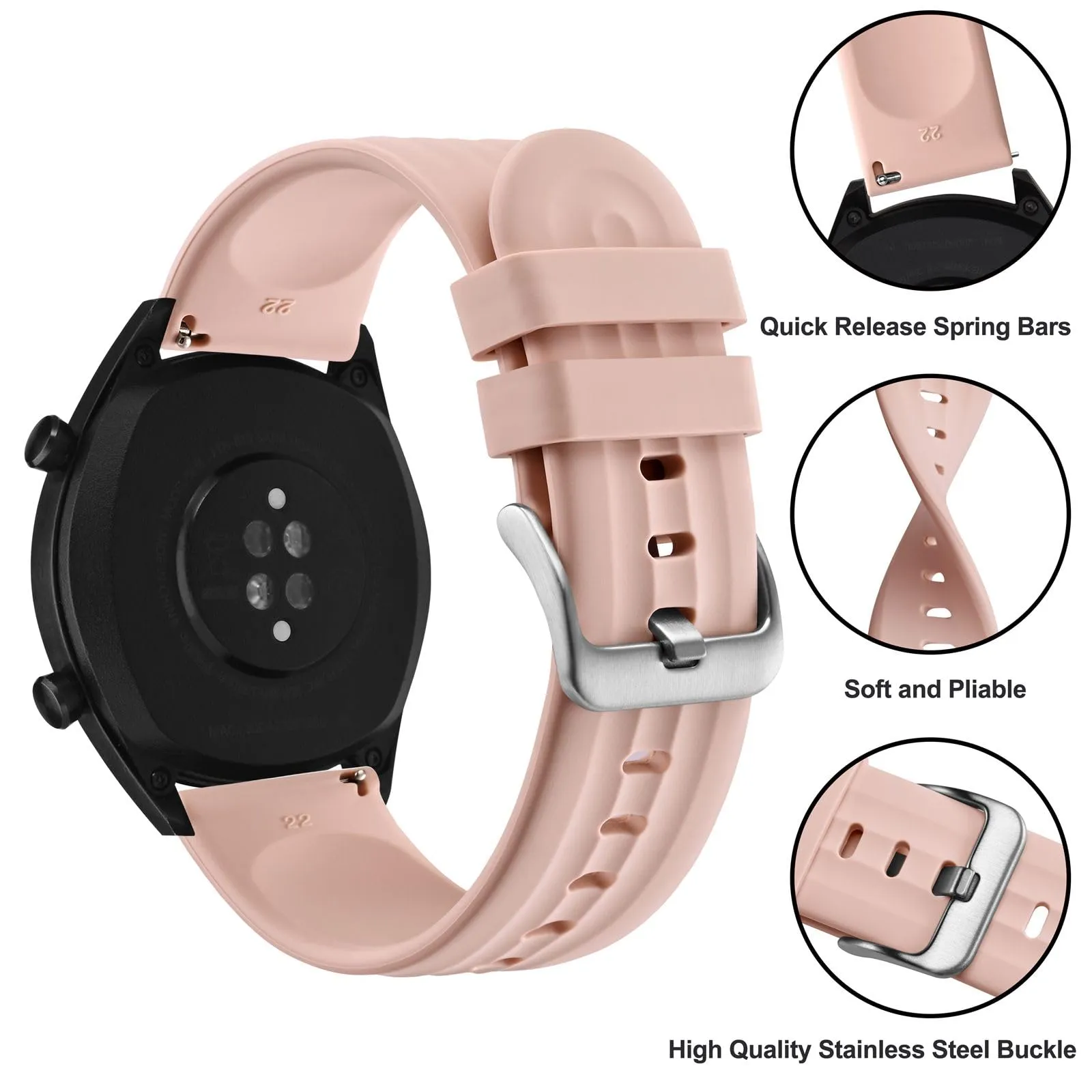 ANBEER Cinturini in Silicone 19mm a Sgancio Rapido, Rosa Chiaro - immagine 3