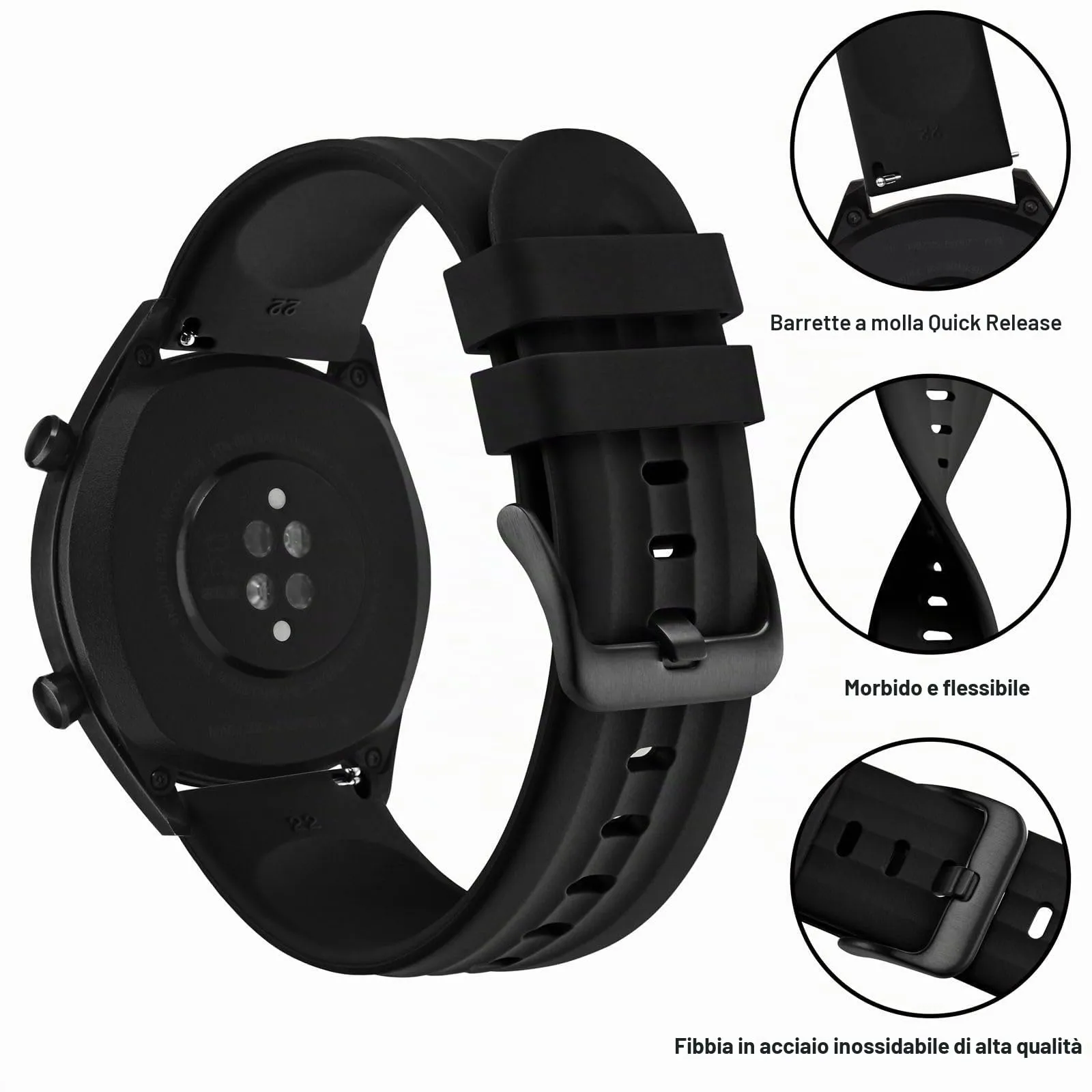 ANBEER Cinturini in Silicone 19mm a Sgancio Rapido, Nero - immagine 3